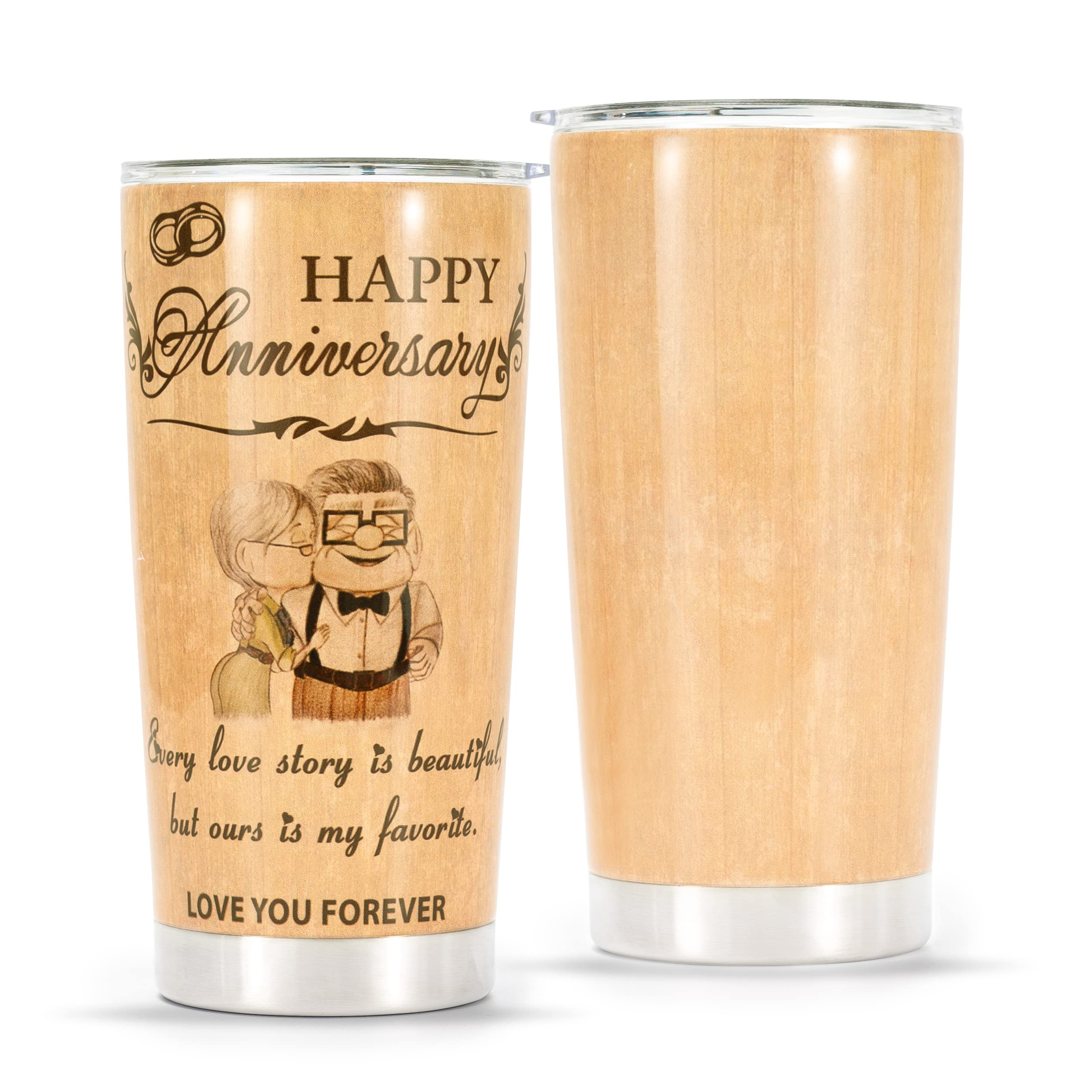 Personalized Stainless Steel 20oz Double Wall Vacuum Insulated Tumbler with Lid - Custom Engraved Cup for Women, Anniversary, Christmas & Birthday Gifts for Wife, Husband - Keeps Drinks Hot/Cold for Hours - Perfect for Office, Travel, Gym & Outdoor Activities (Happy Anniversary)