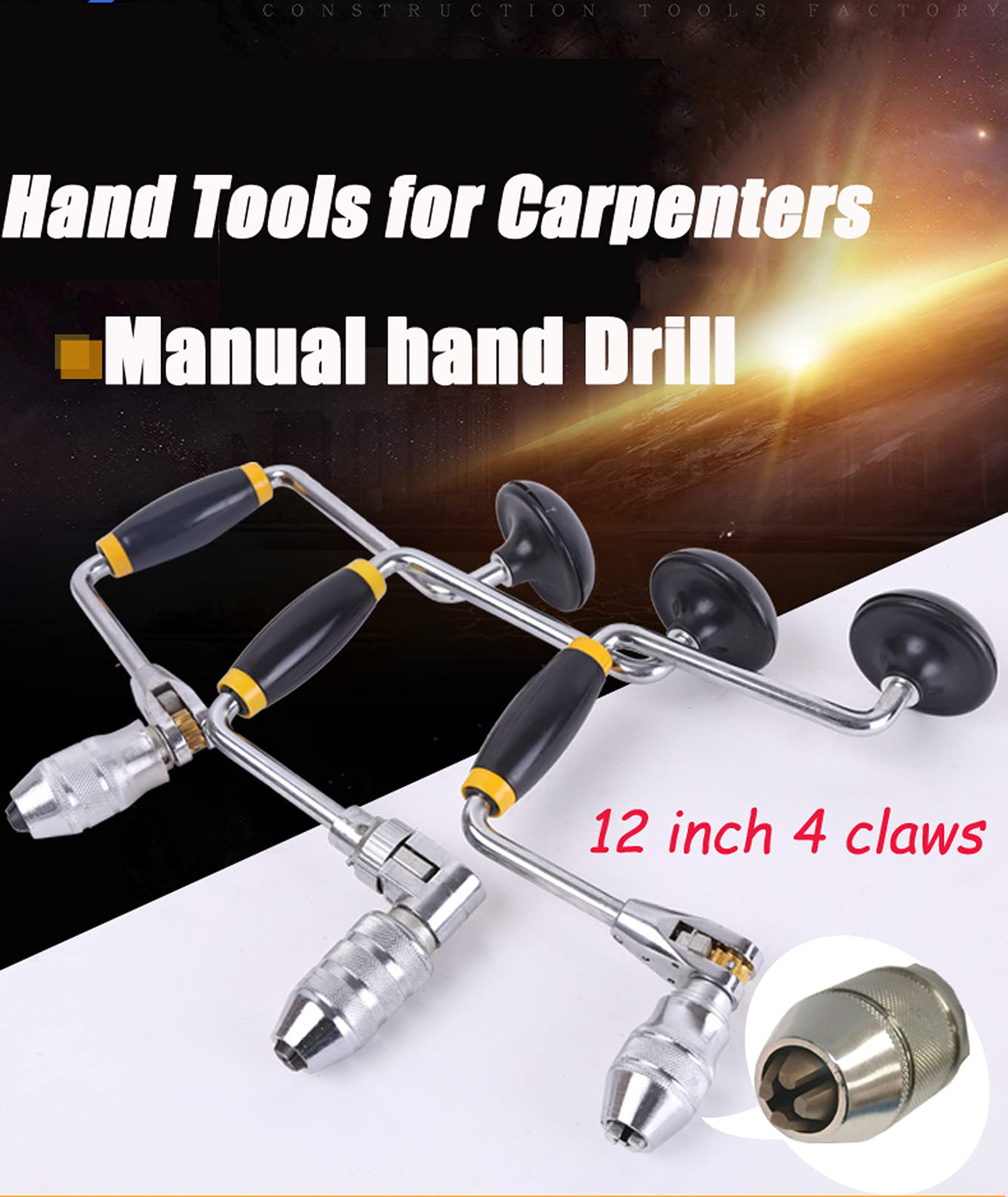 Hand Crank Drill for Woodworking - Swing-Bit Clip Tool for Carpenters | DIY & Crafting