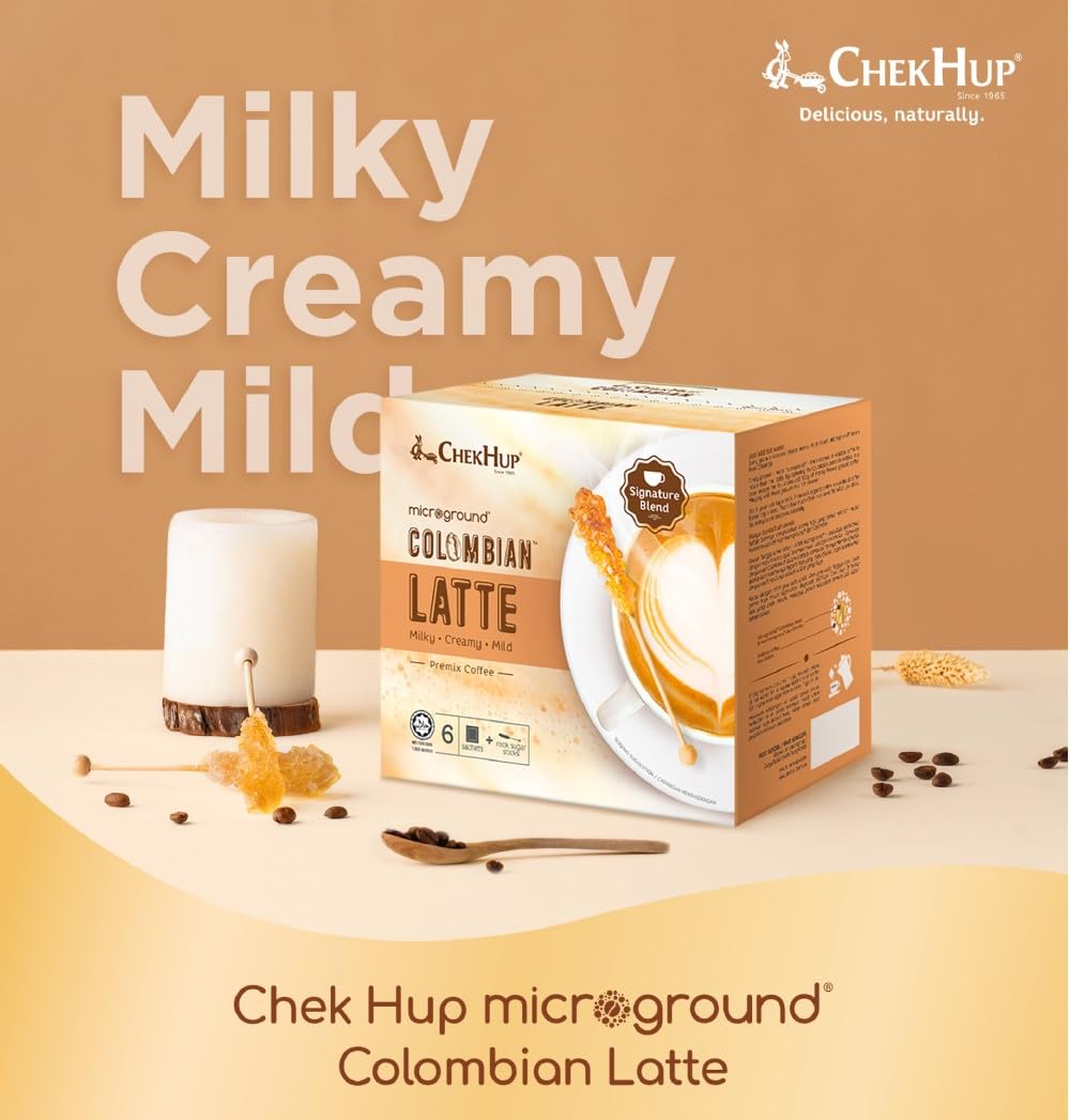 Premium Chek Hup Microground Colombian Latte Instant Coffee - 6 Sachets per Box (15 Boxes) - Perfect for Office, Travel & Home Brewing