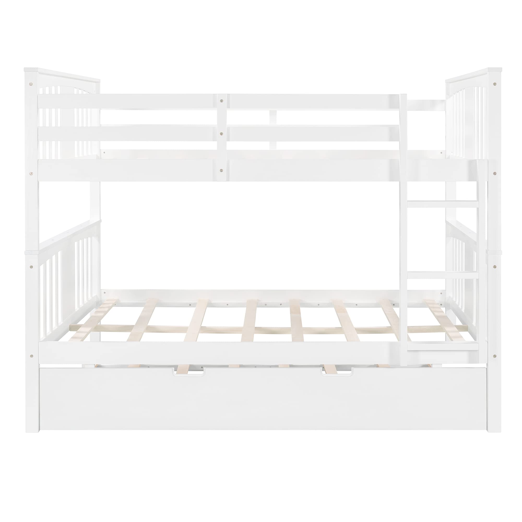 P PURLOVE Full Over Full Bunk Bed with Trundle - Solid Wood Bunk Bed Frame for Kids & Teens, No Box Spring Needed - Perfect for Small Bedrooms, Guest Rooms & Vacation Homes