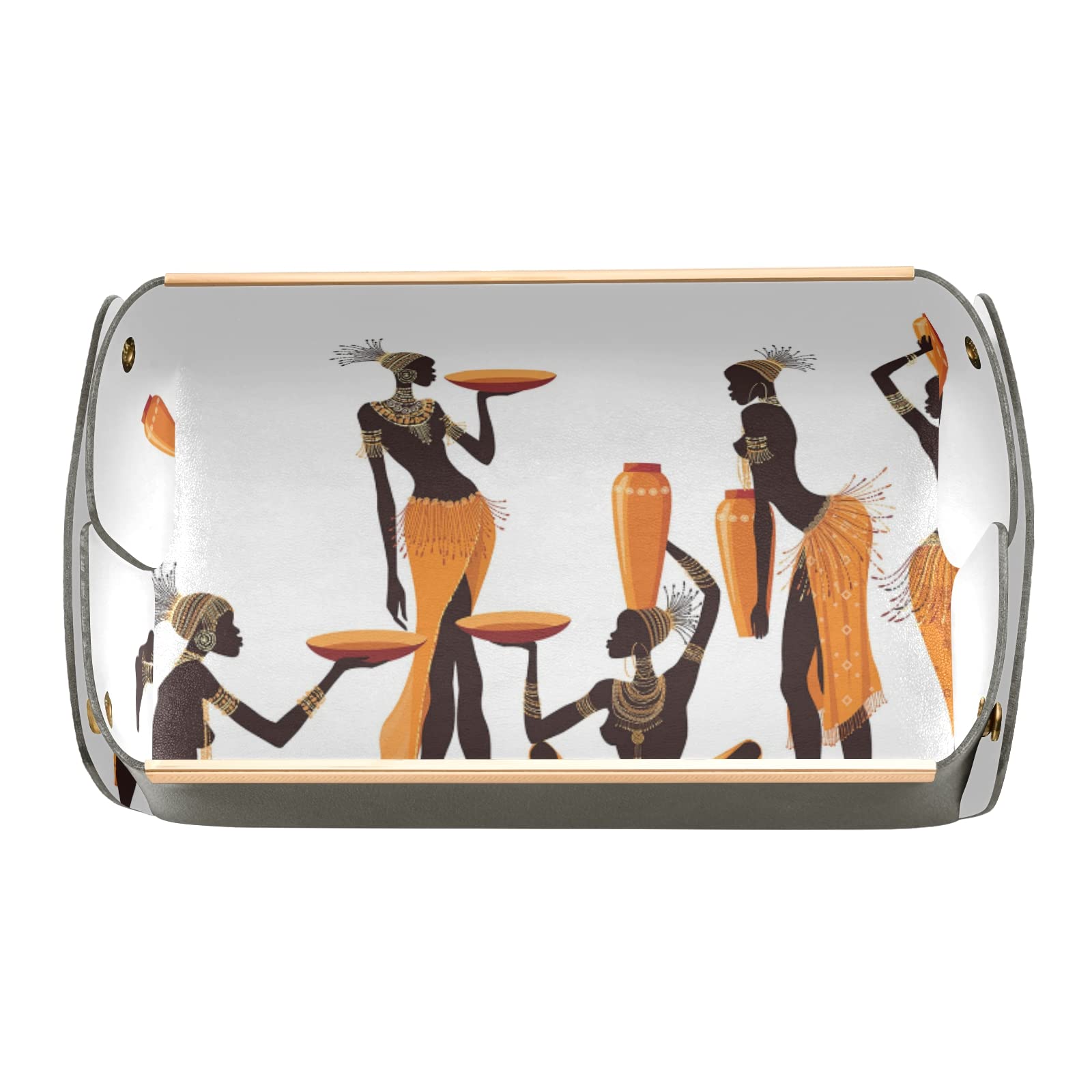 African American Women's Rectangular Desk Organizer Tray - PVC Leather Jewelry Vanity Tray with Detachable Storage, Foldable Countertop Valet Tray for Makeup, Office Supplies & Tissue Organization | Perfect for Home, Office & Travel Use