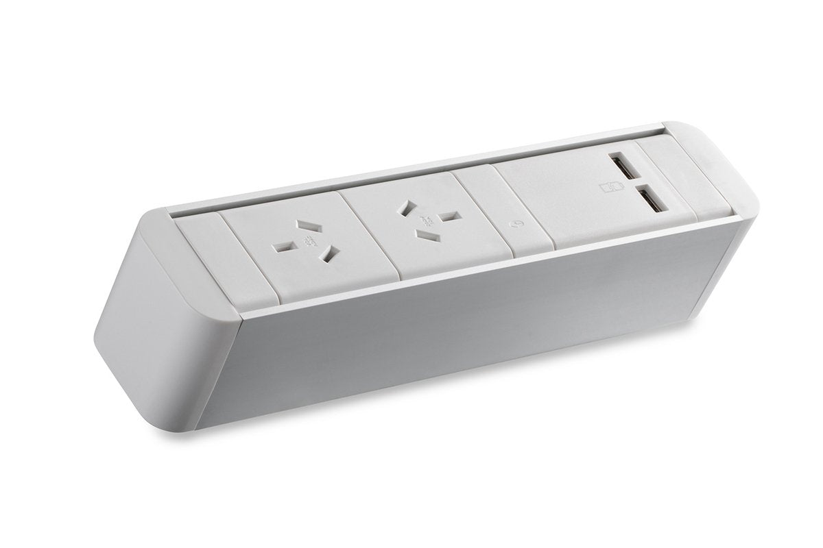 CMS Zeus Rail White Above Desk Power Outlet with 2 USB Ports - Perfect for Home Office, Dorm Room & Workspace Organization
