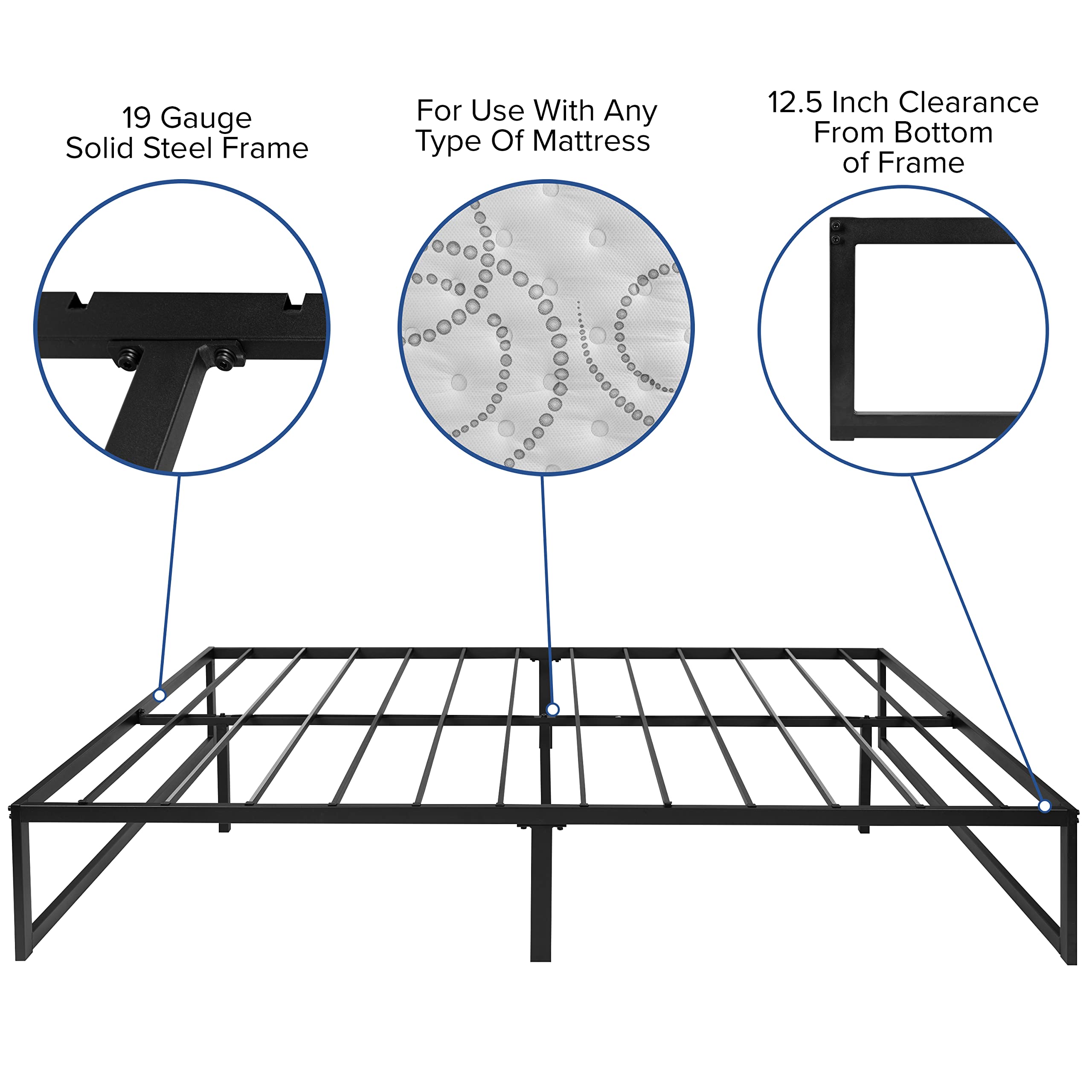 14 Inch Metal Platform Bed Frame with 10 Inch Pocket Spring Mattress in a Box - Queen Size, No Box Spring Needed | Sturdy Support for Modern Bedrooms, Guest Rooms & Small Spaces