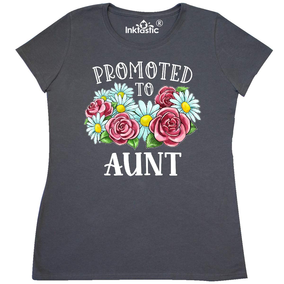 Inktastic 'Promoted to Aunt' Floral Women's T-Shirt - Comfortable Casual Tee for New Aunts, Baby Showers & Family Celebrations