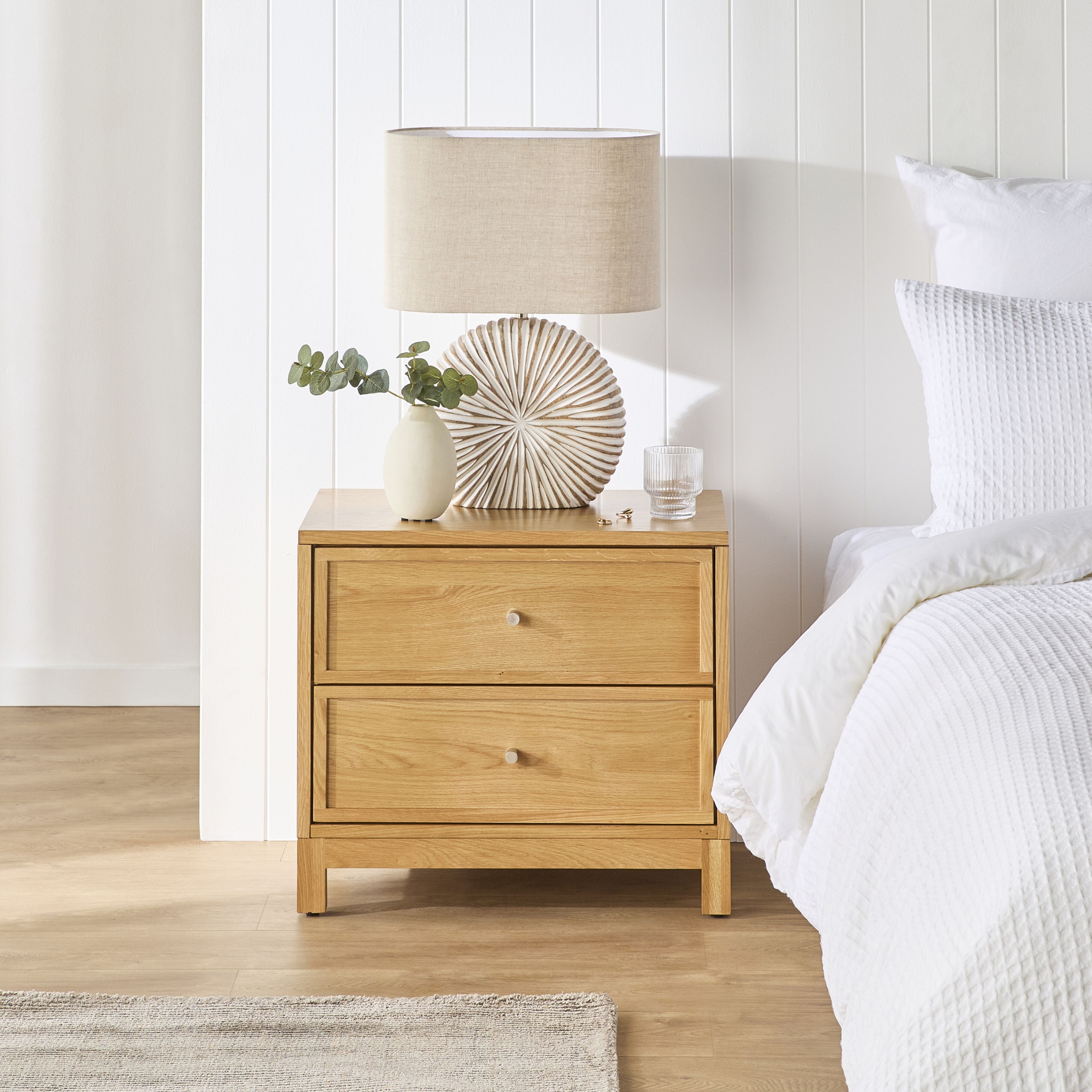Avalon Small 2-Drawer Nightstand in Light Oak - Compact Bedside Table for Bedroom, Living Room or Office Storage