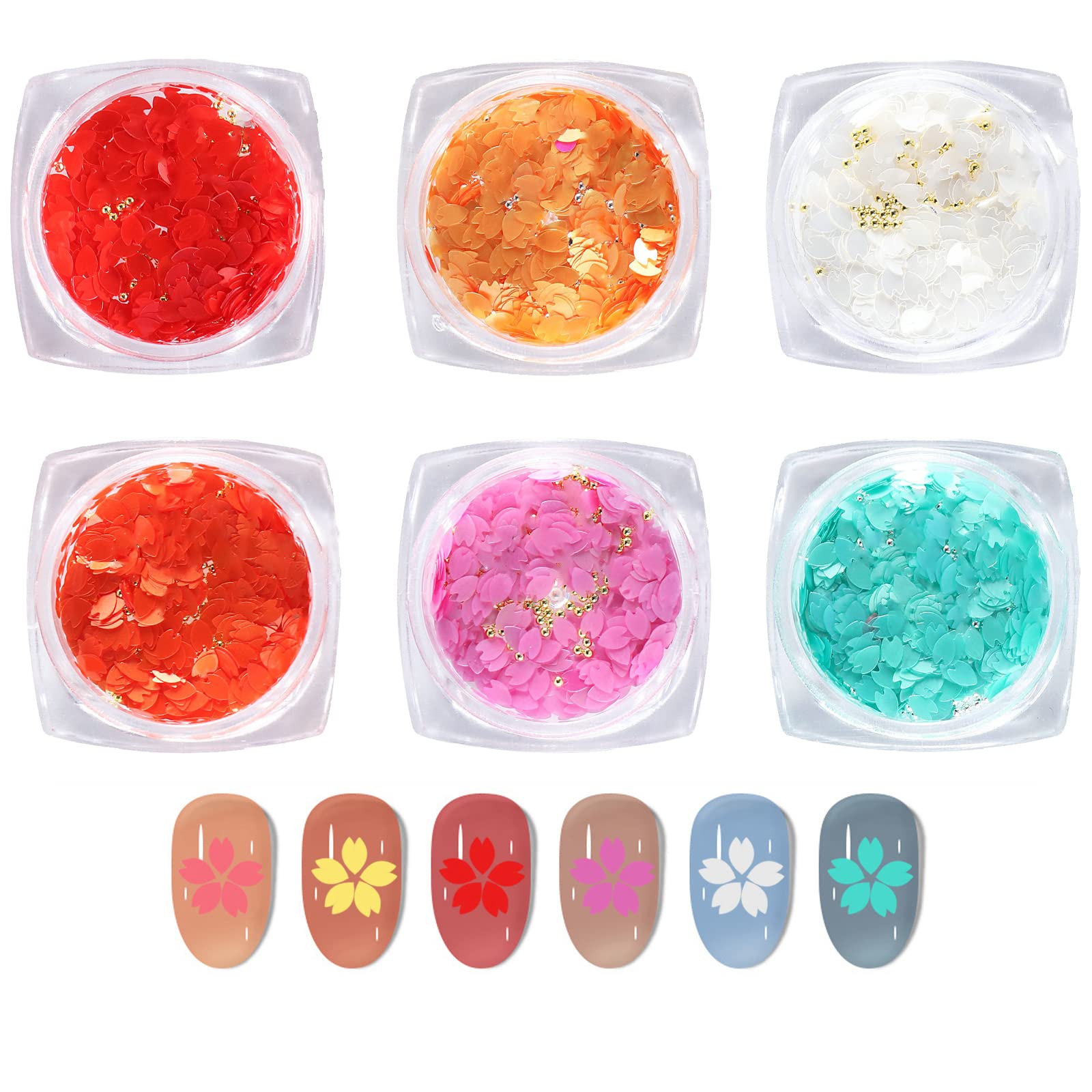 **Holographic Nail Sequins & Caviar Beads - 6 Jars Flower Glitter for Nail Art, DIY Manicure & Salon Use - Wedding, Party, Prom, Birthday Decorations - Gel Polish, Acrylic Nails & Jewelry Making Supplies | Perfect for Home Manicures, Salon Nail Art, DIY Crafts, Handmade Jewelry, Wedding & Party Nail Designs**