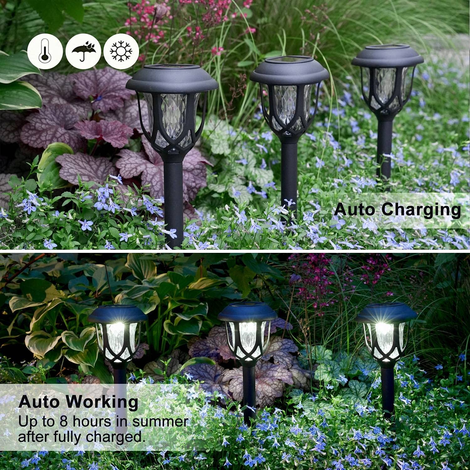 10 Pack Solar Pathway Lights Outdoor - Waterproof Solar Powered Garden Lights for Walkway, Sidewalk, Driveway - Decorative Landscape Lighting (Black, Cool White) - Perfect for Patio, Yard, and Garden Decoration