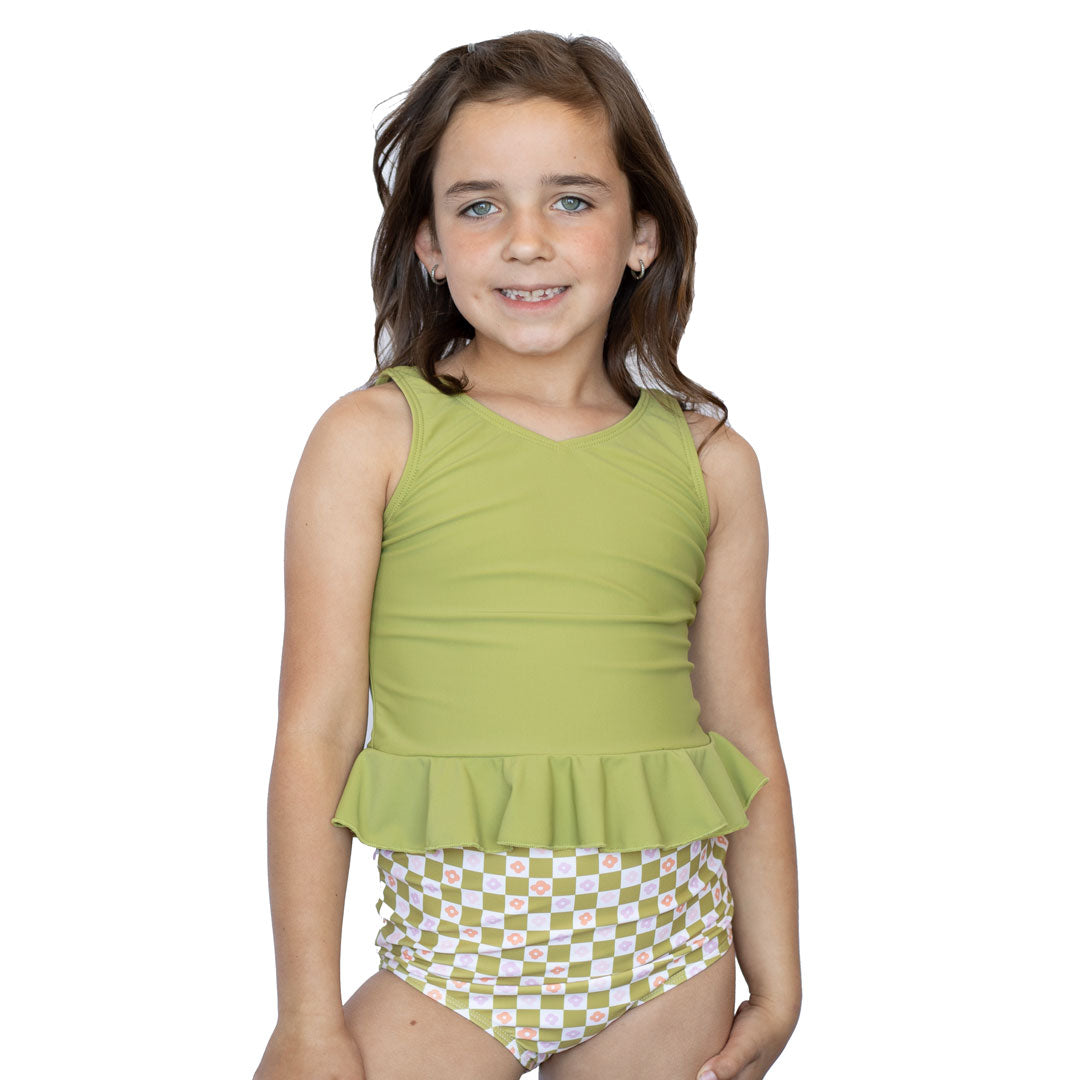 Lovebird Green Checker Floral