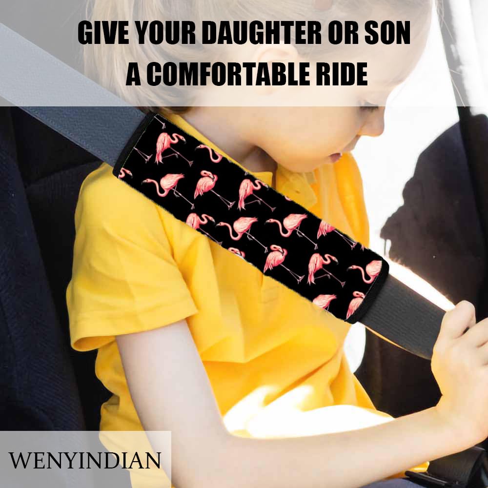 Black Flamingo Car Seat Belt Strap Covers - Soft Shoulder Pads for Adults & Kids - Neck Protection for Women, Men, Girls & Boys - Universal Fit for Cars, SUVs & Trucks - Perfect for Commuting, Road Trips & Daily Driving - Also Great as Backpack Straps & Handbag Accessories