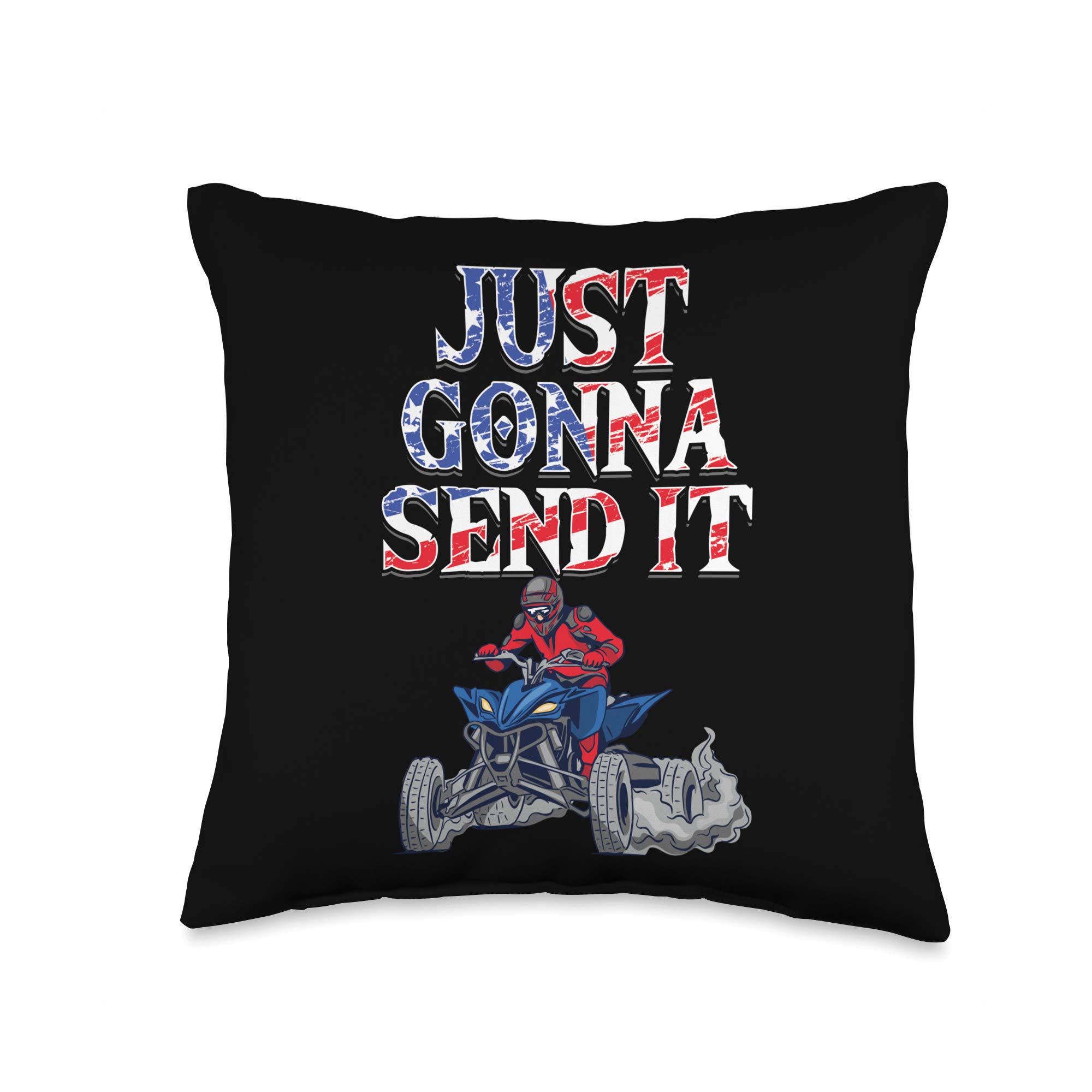 USA Flag ATV Quad Rider Throw Pillow for Extreme Sports Fans