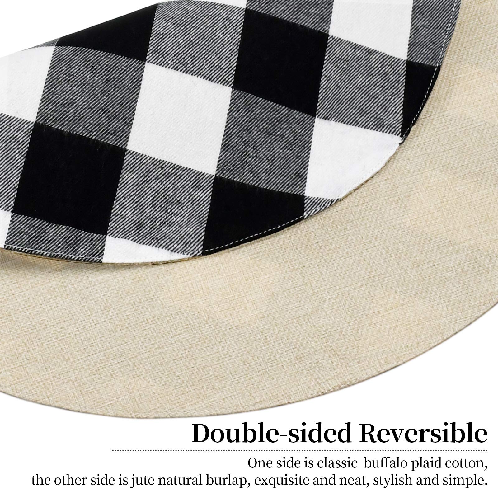 Senneny 6-Piece Round Placemats Set - Reversible Cotton Burlap Buffalo Plaid Placemats for Dining Table - Black & White Farmhouse Decor - Perfect for Round Tables, Kitchen, and Holiday Dinner Settings