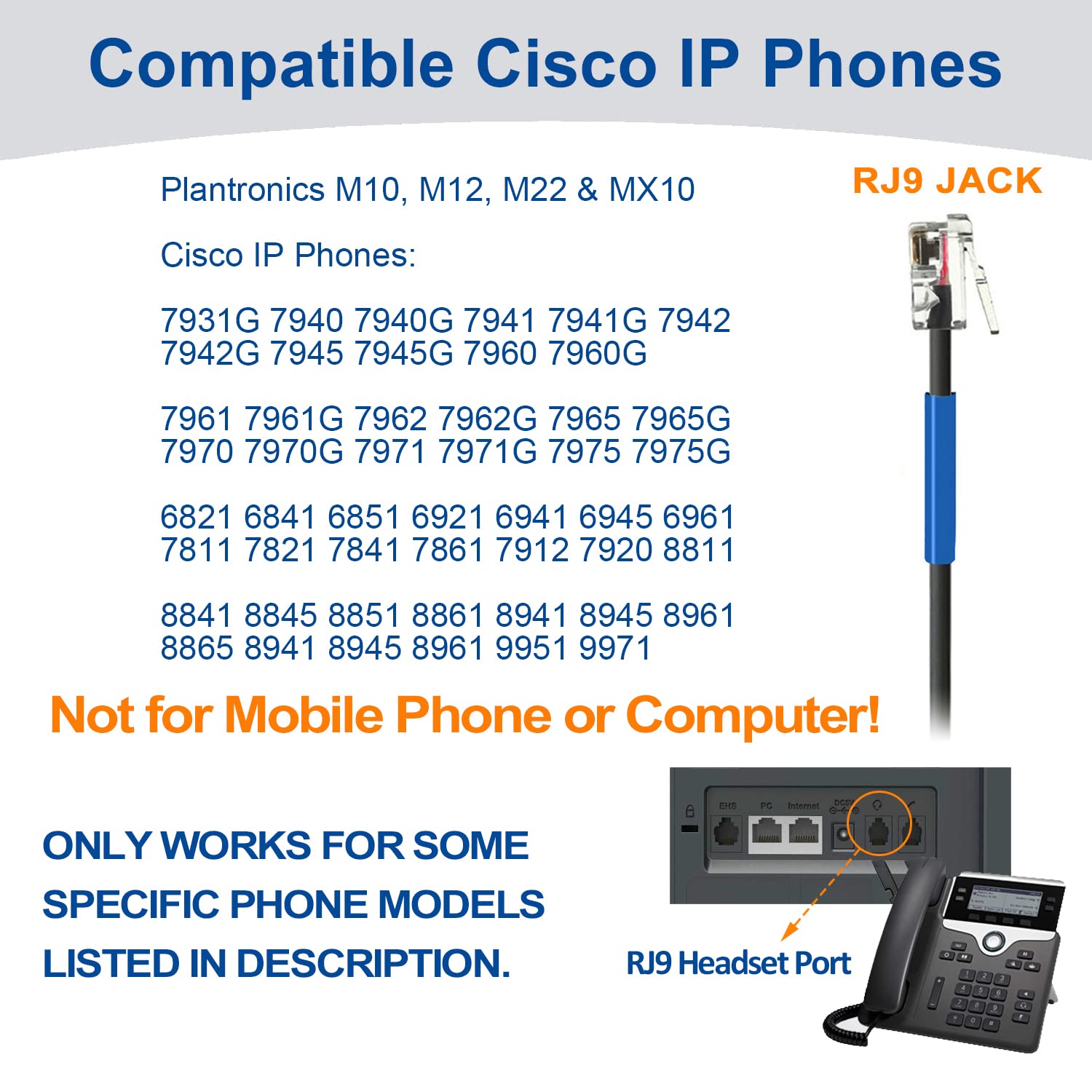 Wantek Noise Cancelling Phone Headset with Microphone - RJ9 Quick Disconnect Cord for Cisco IP Phones 6851 7821 7841 7861 7941 7942 7945 7962 7965 8811 8841 8845 8851 - Perfect for Call Centers, Office Communications & Remote Work