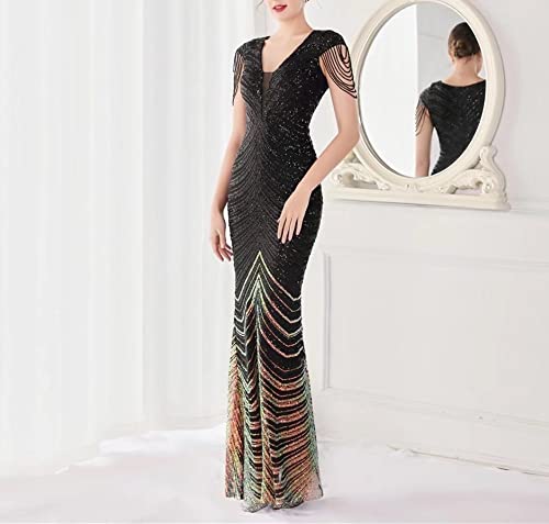 Mordarli Women's V Neck Sequin Prom Dress Formal Gown Long Evening Dress with Crystal Beading - Elegant Party Gown for Homecoming, Prom Night, Wedding & Special Occasions 2023