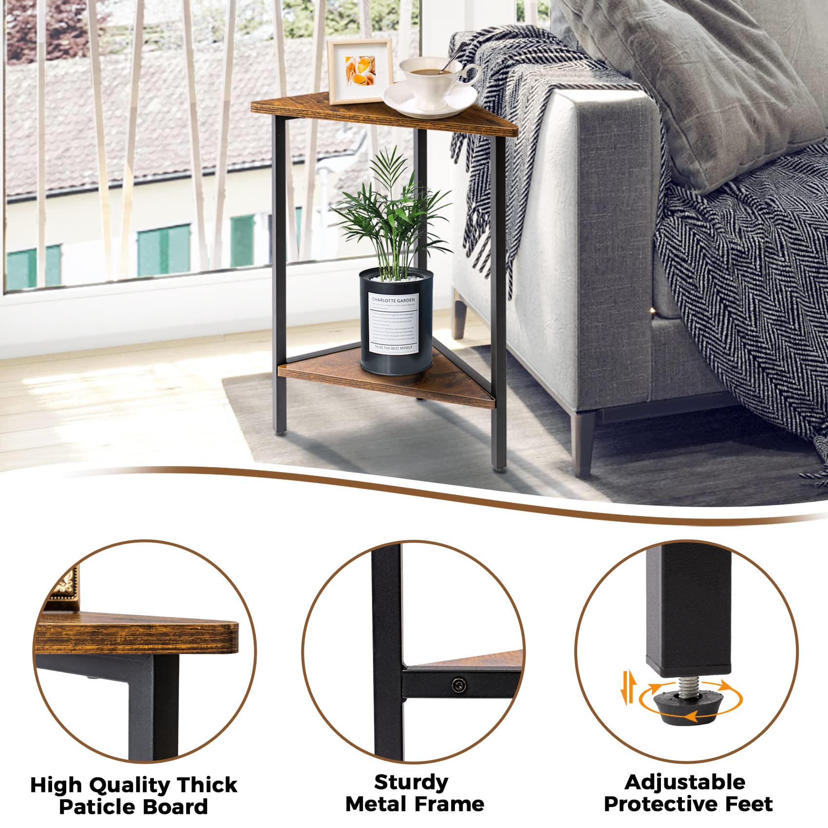 Compact Corner Table for Small Spaces - Triangle End Table for Living Room, Bedroom & Office - Multi-Functional Corner Side Table, Nightstand & Accent Table - Perfect for Tight Spaces & Stylish Home Decor