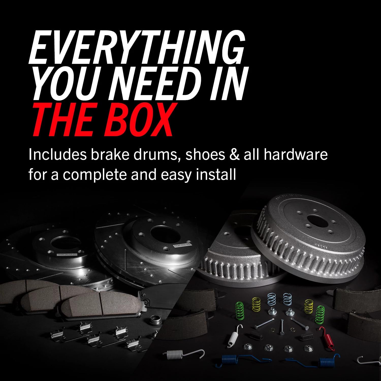 Power Stop K15252DK Front & Rear Z23 Carbon Fiber Brake Pads with Drilled & Slotted Brake Drums Kit - High Performance Braking System for Trucks, SUVs & Performance Vehicles - Perfect for Towing, Off-Road & Heavy-Duty Driving