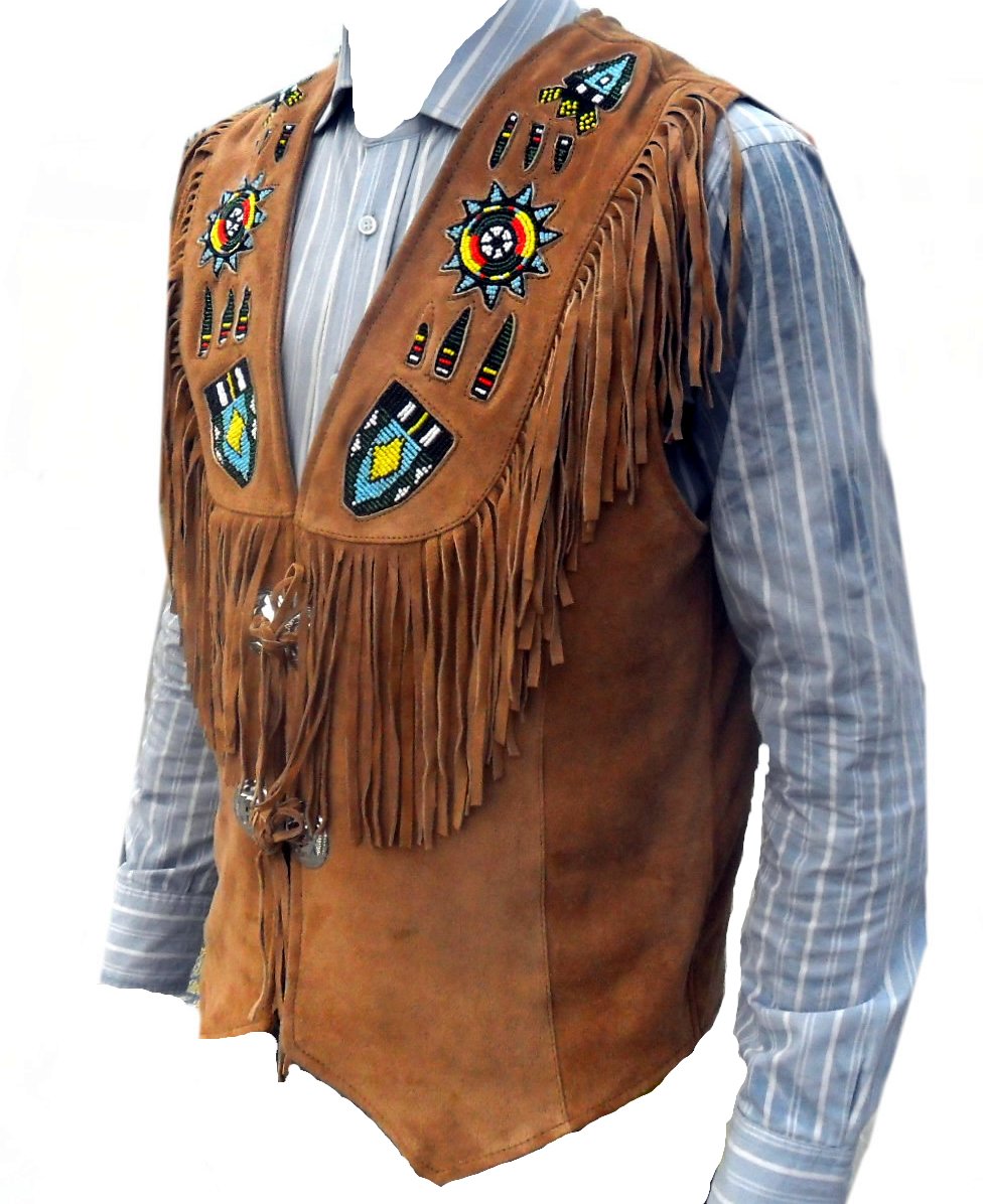 Classyak Western Genuine Leather Vest with Exquisite Beadwork & Fringe - Perfect for Cowboy Rodeo, Country Music Festivals & Western Fashion Outfits