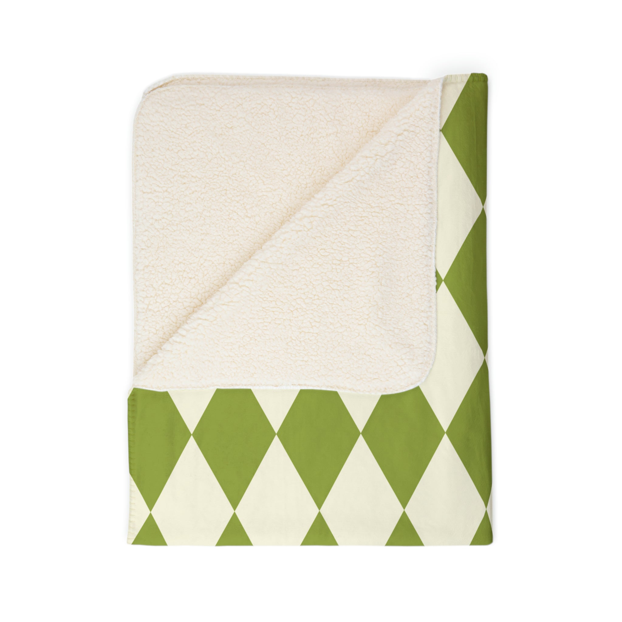 Cozy Fleece Sherpa Blanket - Green Harlequin Pattern Retro Throw Blanket for Couch, Bed & Travel - Soft Warm Plush for Winter, Camping & Home Decor