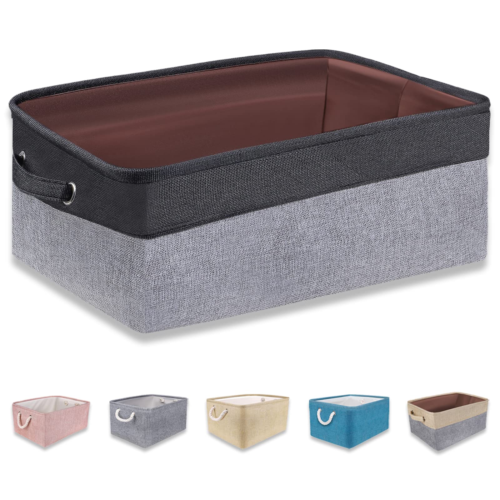 Gladpaws Collapsible Fabric Storage Bins with Handles - 14.2x10.2x6.3 Inch Small Organizing Baskets for Toys, Clothes, Closet & Shelves (Grey/Black) - Perfect for Kids Room, Nursery & Home Organization Gifts