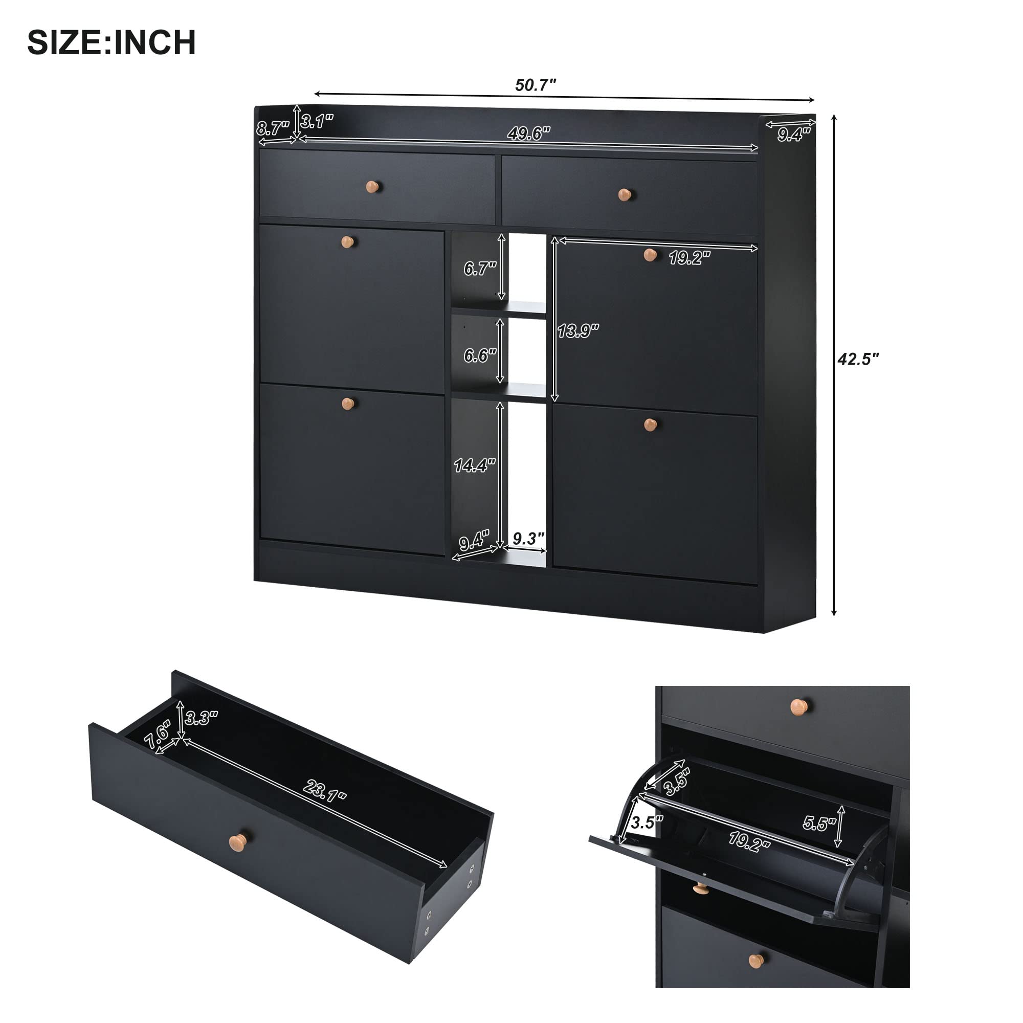 4-Tier Shoe Cabinet with Flip Drawers - Freestanding Shoe Storage Organizer for Entryway, Hallway & Closet - Space Saving Black Shoe Rack for Sneakers, Boots & Sandals - Perfect for Small Apartments & Mudrooms