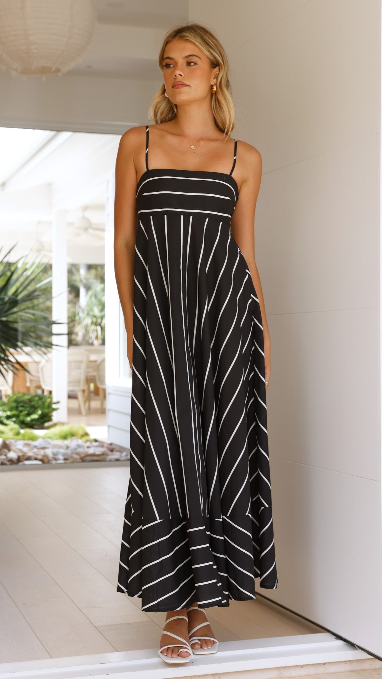 Kaethe Maxi Dress for Women - Black & White Striped Flowy Summer Dress - Perfect for Beach Vacations, Date Nights & Casual Outings