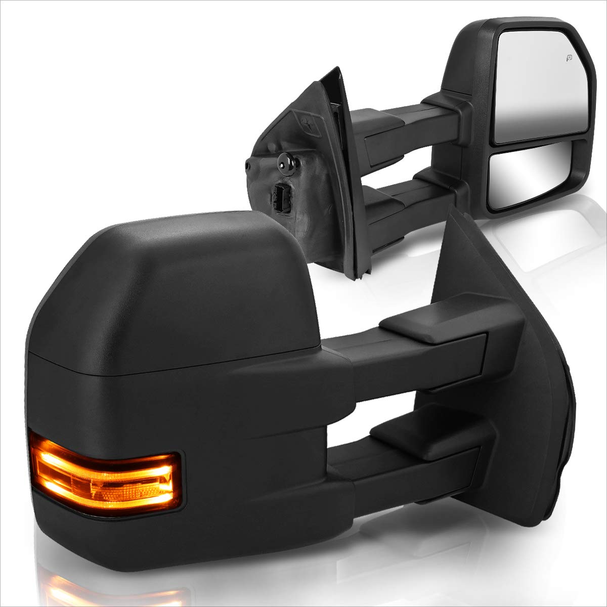 Pair of Power Heated Towing Mirrors with LED Turn Signals - Compatible with 2015-2018 Ford F150, Black - Perfect for Enhanced Visibility & Safety While Towing Trailers or Campers