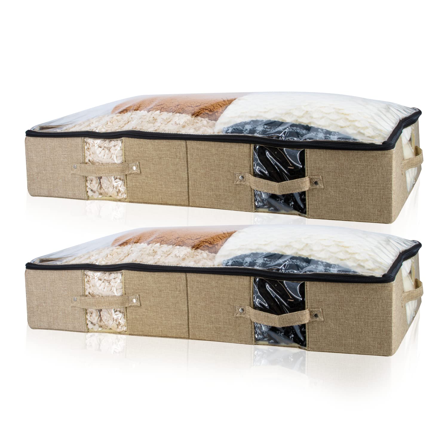 Underbed Storage Bins with Handles & Clear Windows - 2 Pack for Bedroom & Closet Organization | Perfect for Seasonal Clothes, Blankets & Shoes Storage
