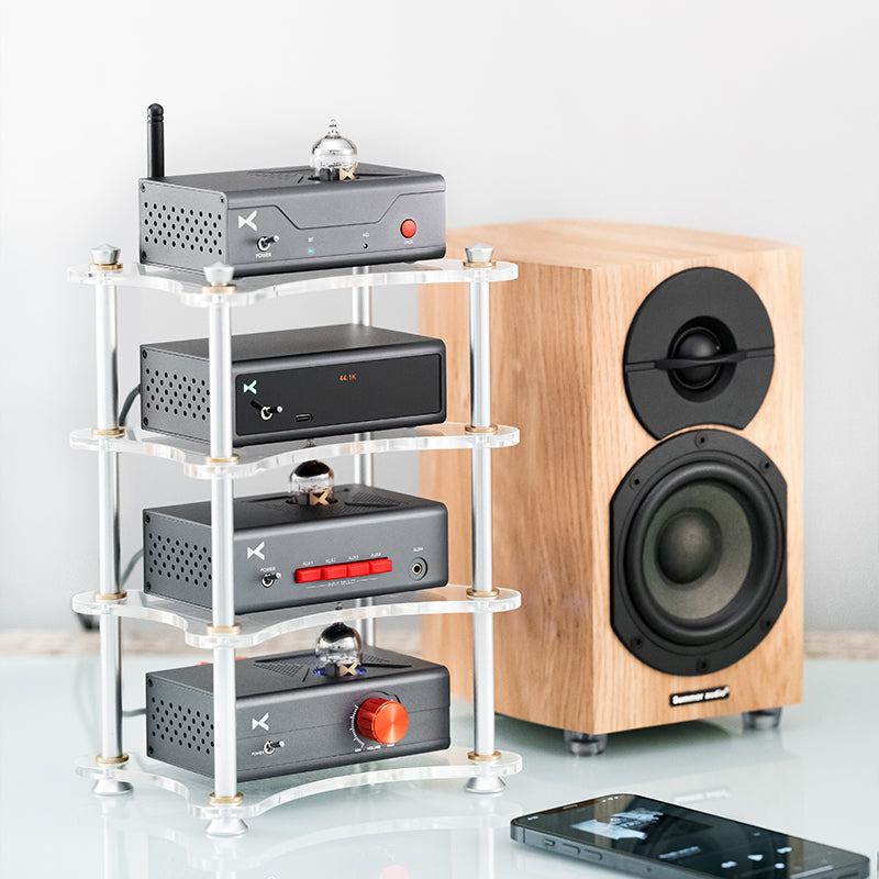 xDuoo X R01 Premium Multilayer Acrylic HiFi Audio Rack - Compact Stand for Small Amps & DACs - Perfect for Home Studio, Office, and Audiophile Setups