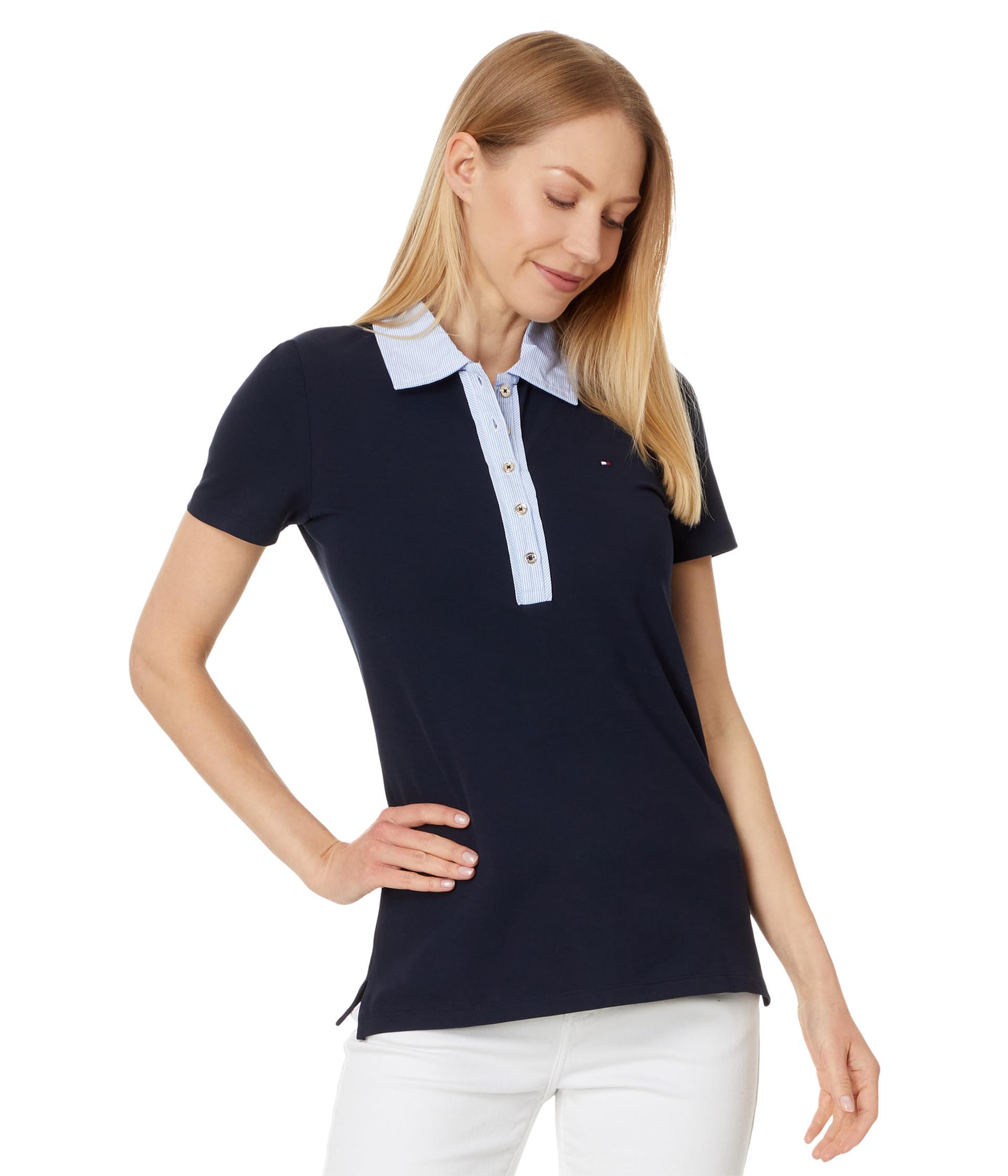 Tommy Hilfiger Women's Classic Fit Polo Shirt - Short Sleeve Cotton Top for Casual Wear, Golf & Office Outfits
