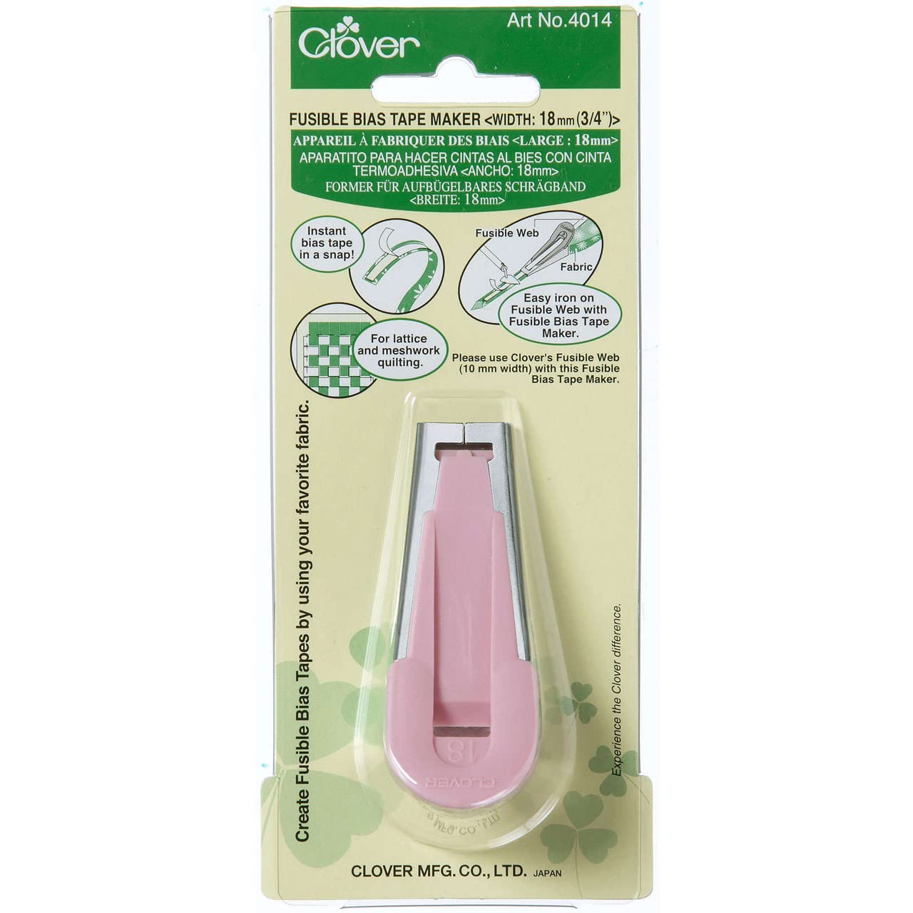 Clover Fusible Bias Tape Maker 18mm - Multi-Colored Quilt Binding Tool for DIY Sewing, Quilting & Fabric Crafts | Perfect for Hemming, Edge Finishing & Decorative Trims