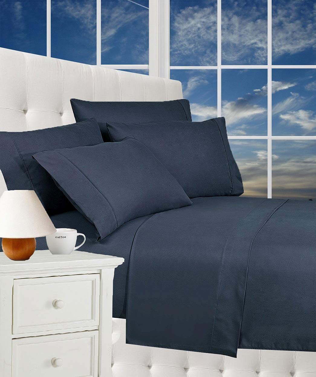 Luxury 6-Piece Egyptian Cotton Bed Sheet Set - 1500 Thread Count, Wrinkle Resistant & Silky Soft - California King Size, Navy Blue - Perfect for Master Bedroom, Guest Room & Luxury Hotels