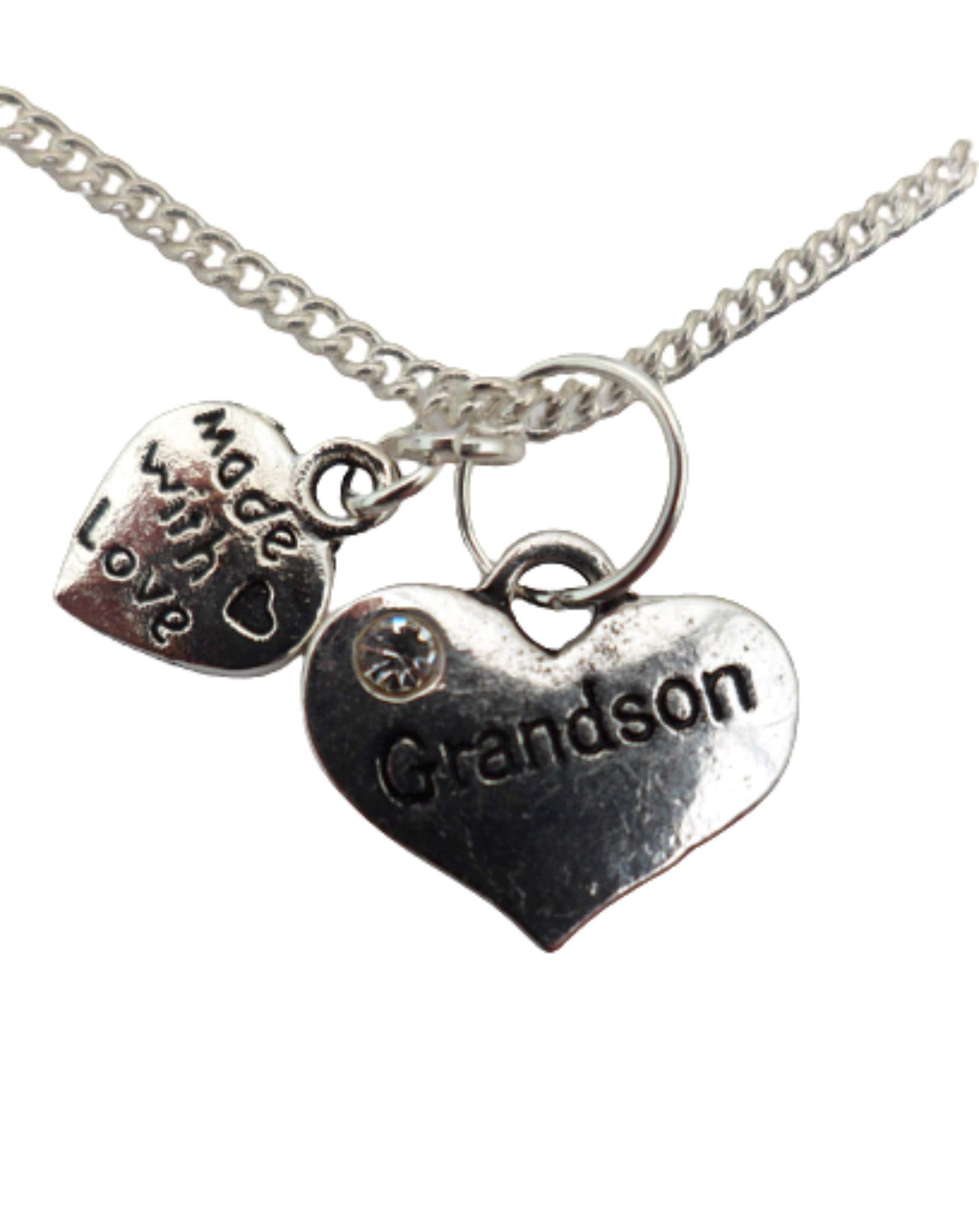 Silver Plated Heart Charm Necklace for Grandson - Thoughtful Keepsake Jewelry Gift for Birthdays, Christmas & Special Occasions