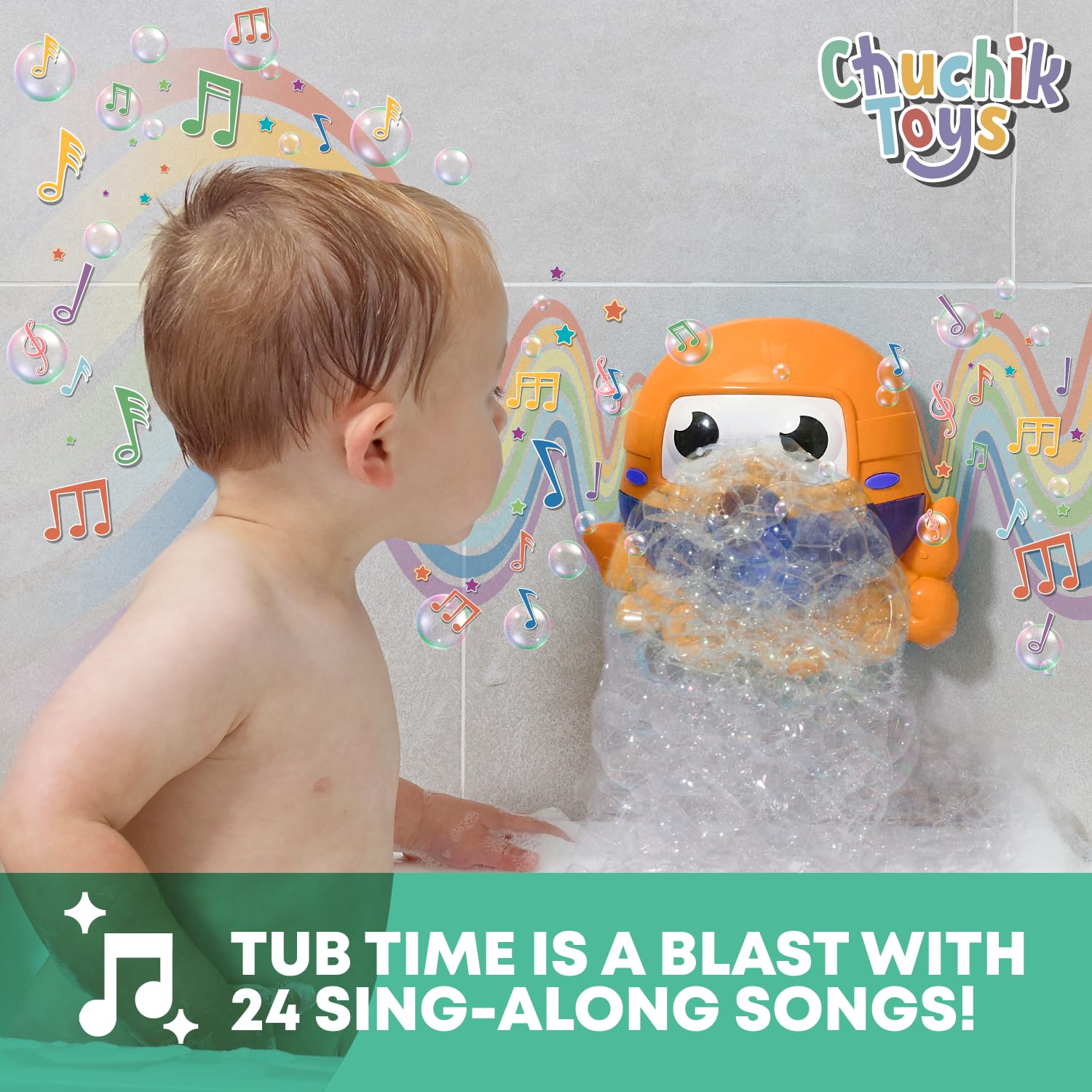 Chuchik Bubble Bath Maker for Kids - Automatic Bubble Blower with 24 Fun Children's Songs | Interactive Bath Toy for Toddlers & Babies | Great Gift for Birthdays & Holidays | Orange Octopus Design | Perfect for Bathtime Fun & Sensory Play
