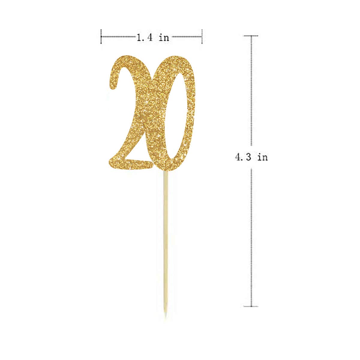 20th Birthday Cupcake Toppers - Gold Glitter Number 20 Cake Decorations (24-Pack) for Anniversary Parties, Milestone Celebrations & Special Occasions