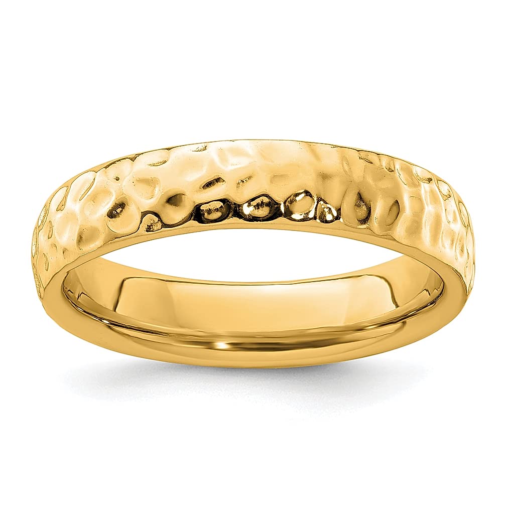 925 Sterling Silver Gold Plated Stackable Band Ring for Women - Textured Fashion Jewelry Set, Perfect Gift for Her - Ideal for Everyday Wear, Date Nights & Special Occasions