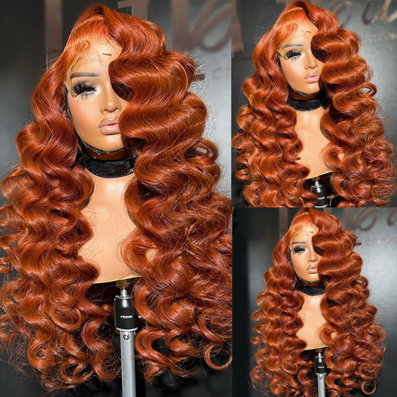 Eullair Rich Cooper Brown Loose Deep Wave Human Hair Wig with Transparent HD Lace Frontal - Natural Looking Wigs for Women | Perfect for Daily Wear, Parties & Special Occasions