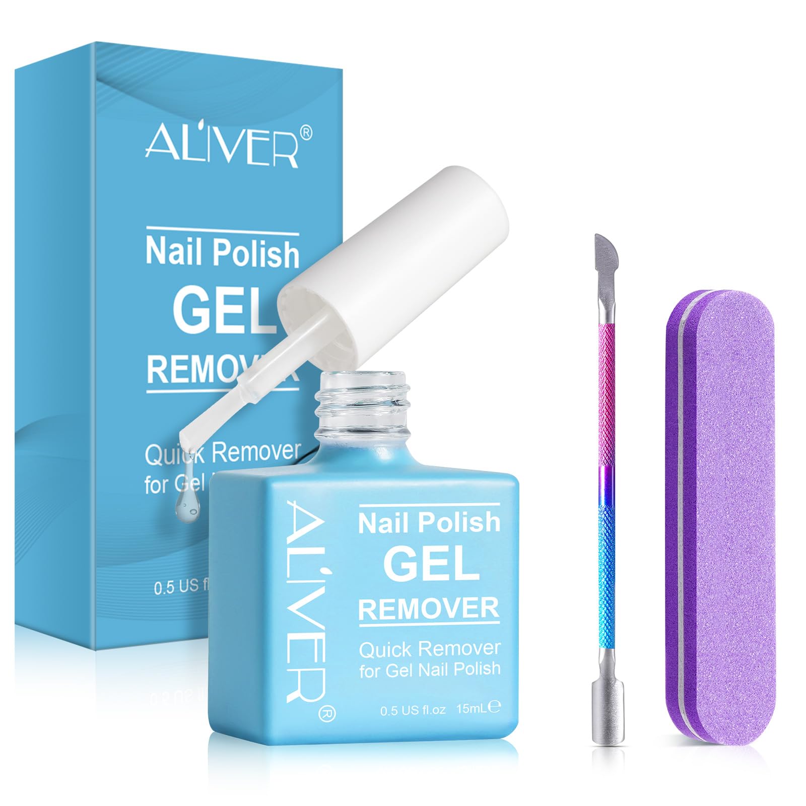 Fast-Acting Gel Nail Polish Remover Kit - 2-3 Minute Soak-Free Removal, Gentle on Nails, No Foil Needed with Bonus Nail Scraper (15ml) - Perfect for Salon & At-Home Manicures