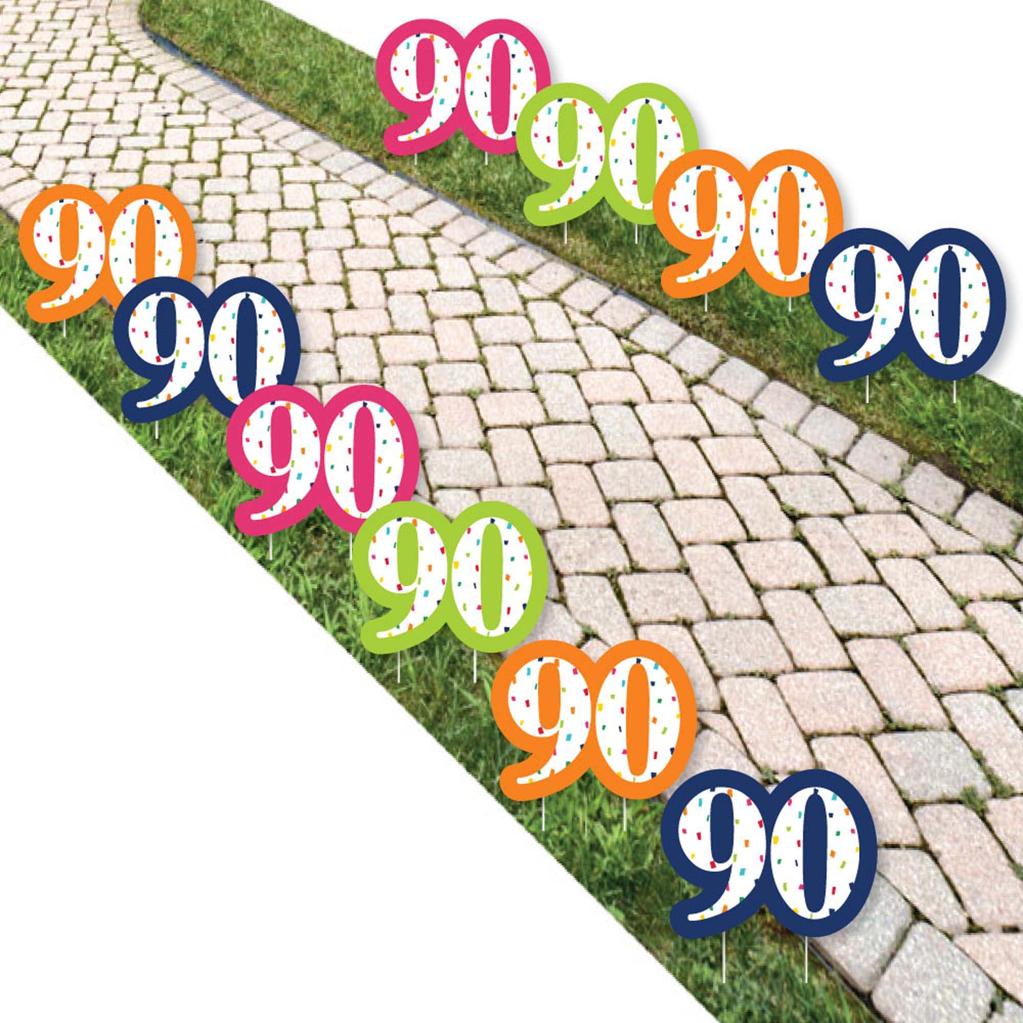 Big Dot of Happiness 90th Birthday Decorations - Colorful Outdoor Lawn & Yard Party Decor - 10 Piece Set for Ninetieth Birthday Celebrations - Perfect for Backyard Parties, Milestone Events & Senior Birthday Festivities