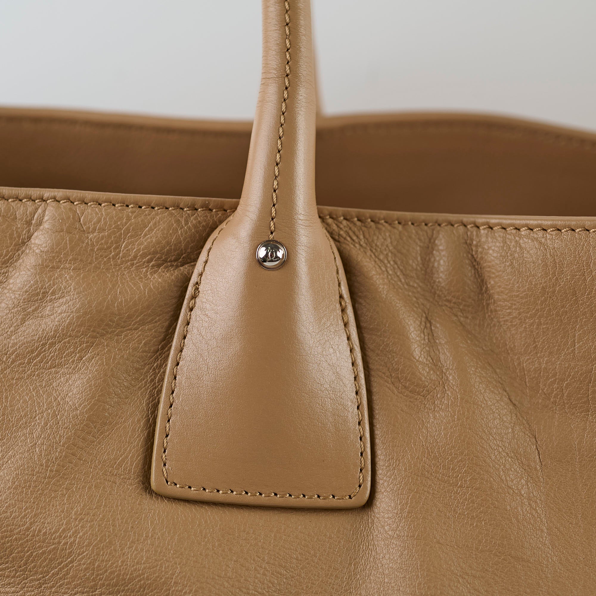 Chanel Beige CC Logo Leather Tote Bag for Women - Luxury Designer Handbag for Work, Travel & Everyday Use