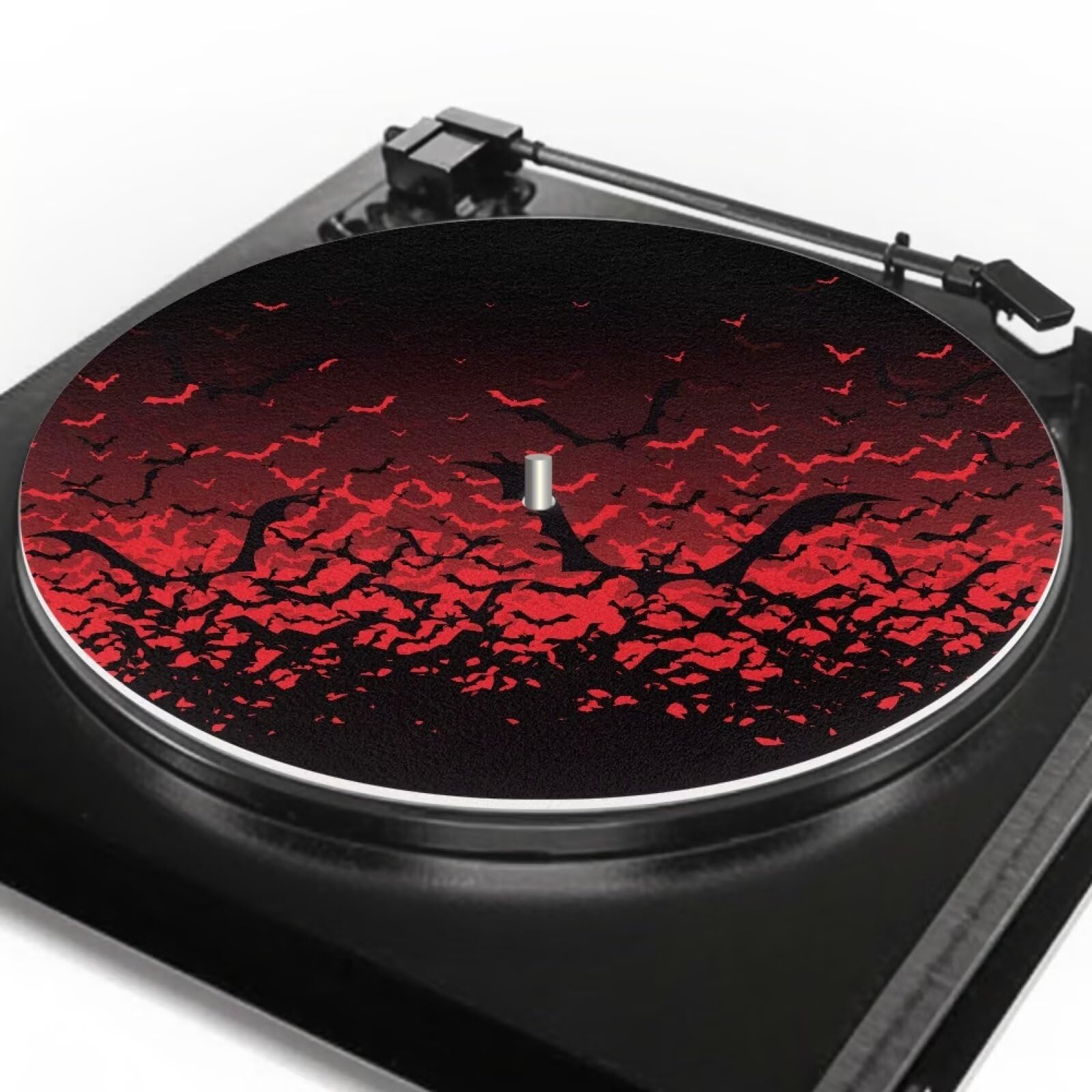 Halloween Bats Red Slipmat - Anti-Static & Anti-Slip Turntable Mat for Vinyl Record Players - Large Rubber Turntable Accessory for DJs & Music Lovers - Perfect for Halloween Parties & Music Studio Decor