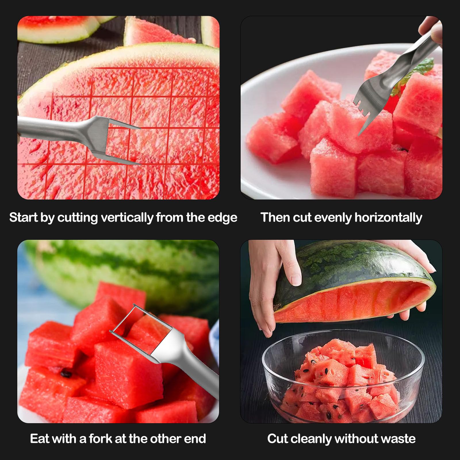 2-Pack Stainless Steel Watermelon Slicer & Fork Set - 2-in-1 Fruit Cutting Tool for Easy Slicing - Perfect for Home Kitchen, BBQ Parties, Camping Trips & Summer Picnics - Durable Kitchen Gadget for Watermelons, Melons & Large Fruits