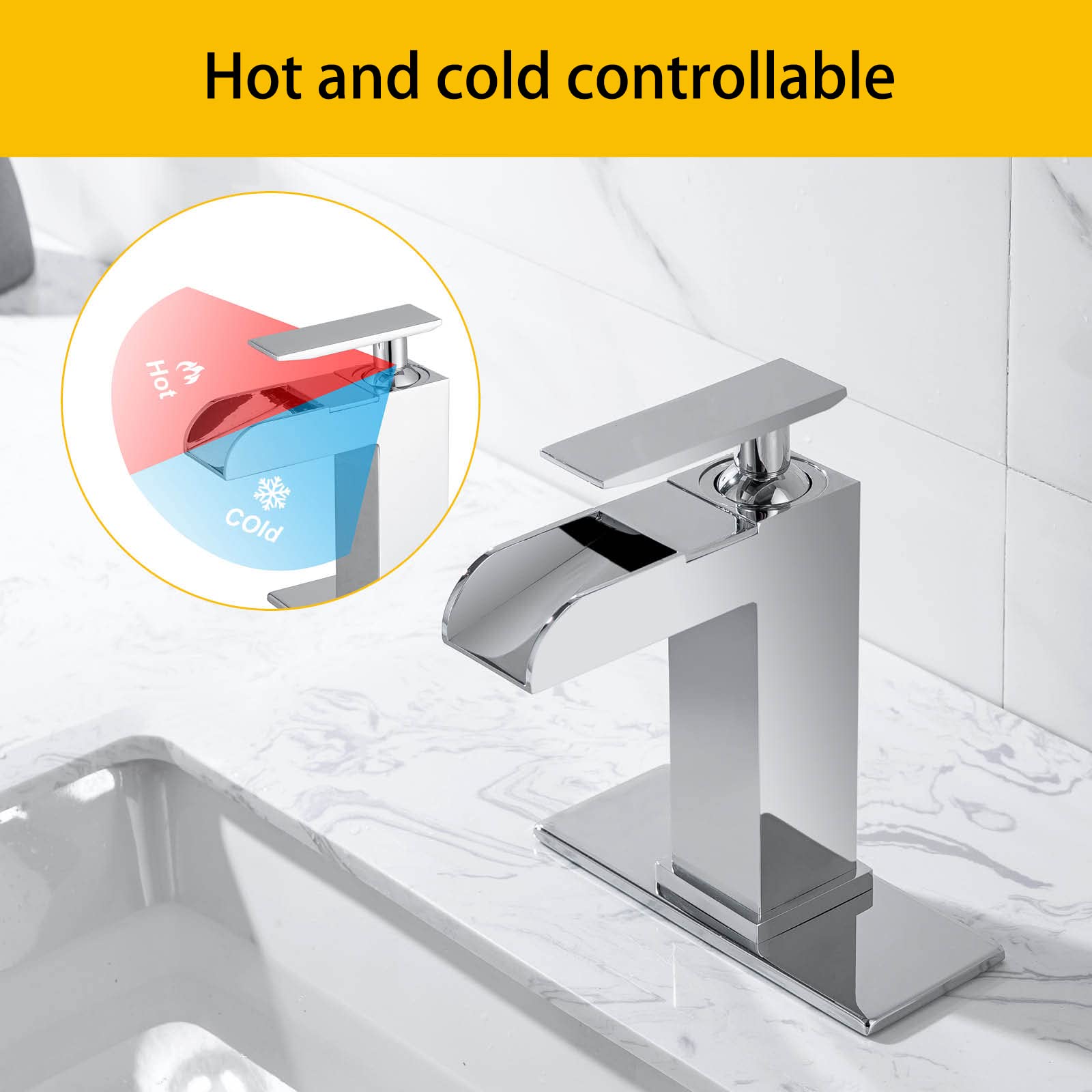 Solid Brass Waterfall Bathroom Faucet - 1/3 Hole Deck Mount for Vanity & RV Sink - Polish Chrome Finish for Modern Bathrooms