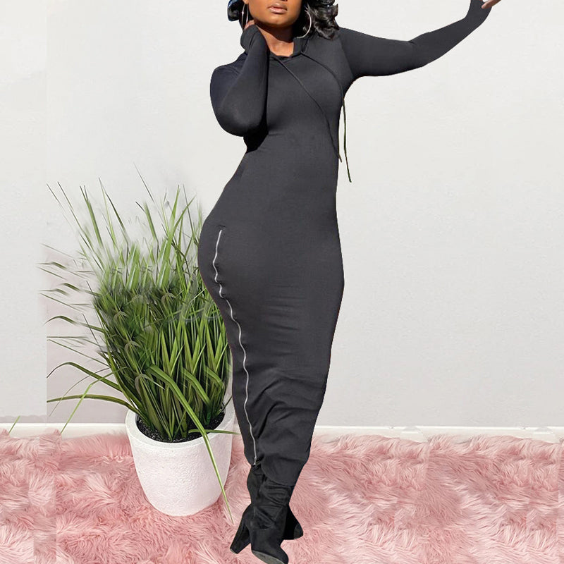 Sexy Side Zipper Split Dress - Women's Bodycon Party Dress with Thigh High Slit for Night Out, Clubwear, Date Night & Special Occasions