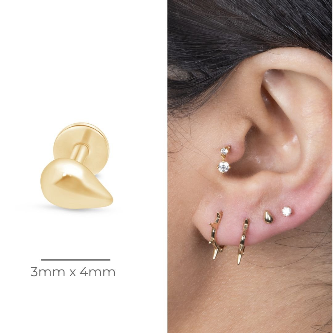 14K Solid Yellow Gold Teardrop Threaded Stud Earrings - Flat Back Post for Comfort - Perfect for Everyday Wear & Special Occasions