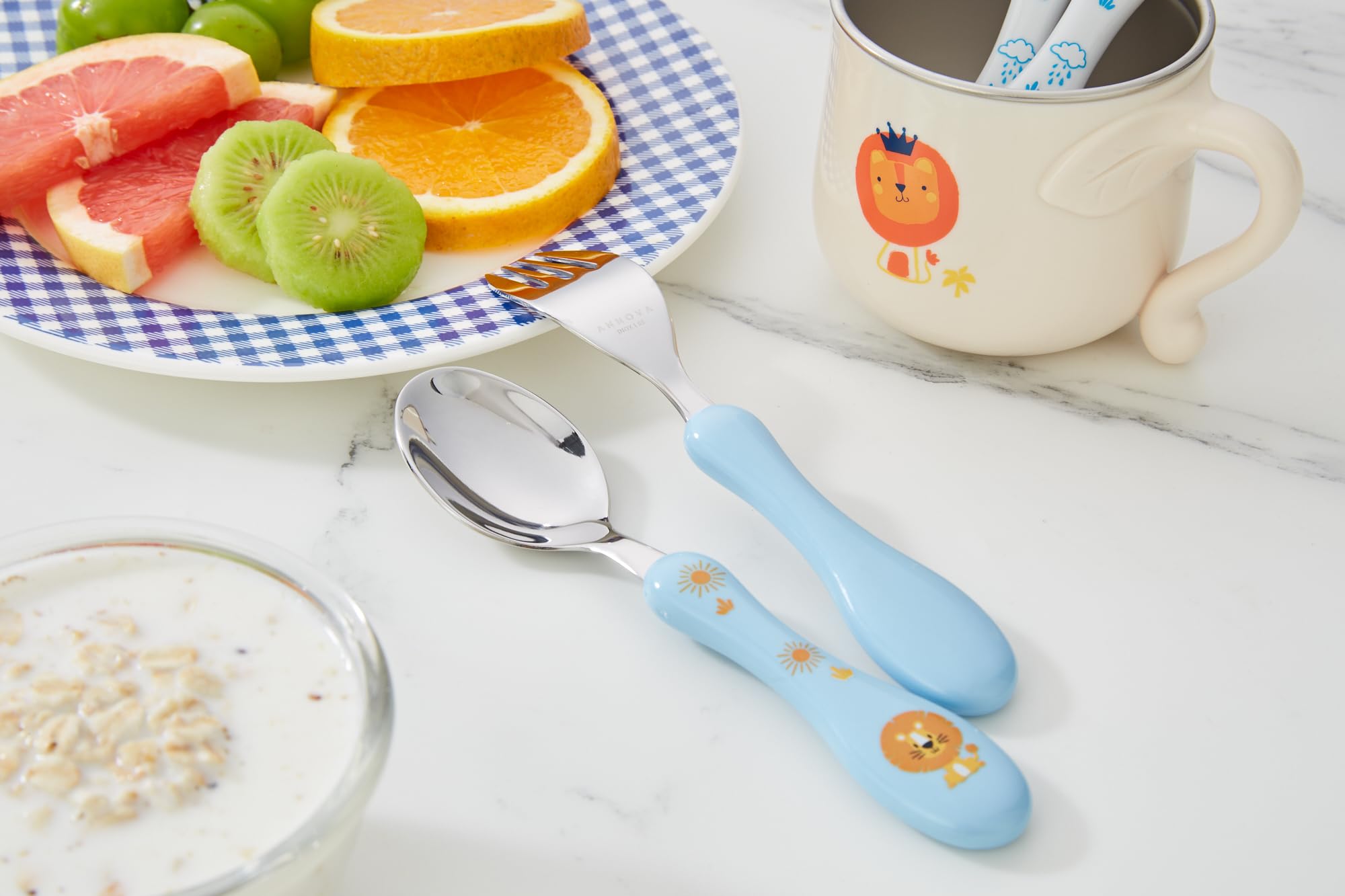 ANNOVA Kids Silverware 6-Piece Set - Stainless Steel Toddler Utensils with 3 Forks & 3 Spoons - BPA-Free, Knife-Free Safe Cutlery for Lunch Boxes & School Meals (Blue) - Perfect for Preschool, Daycare & Family Dining
