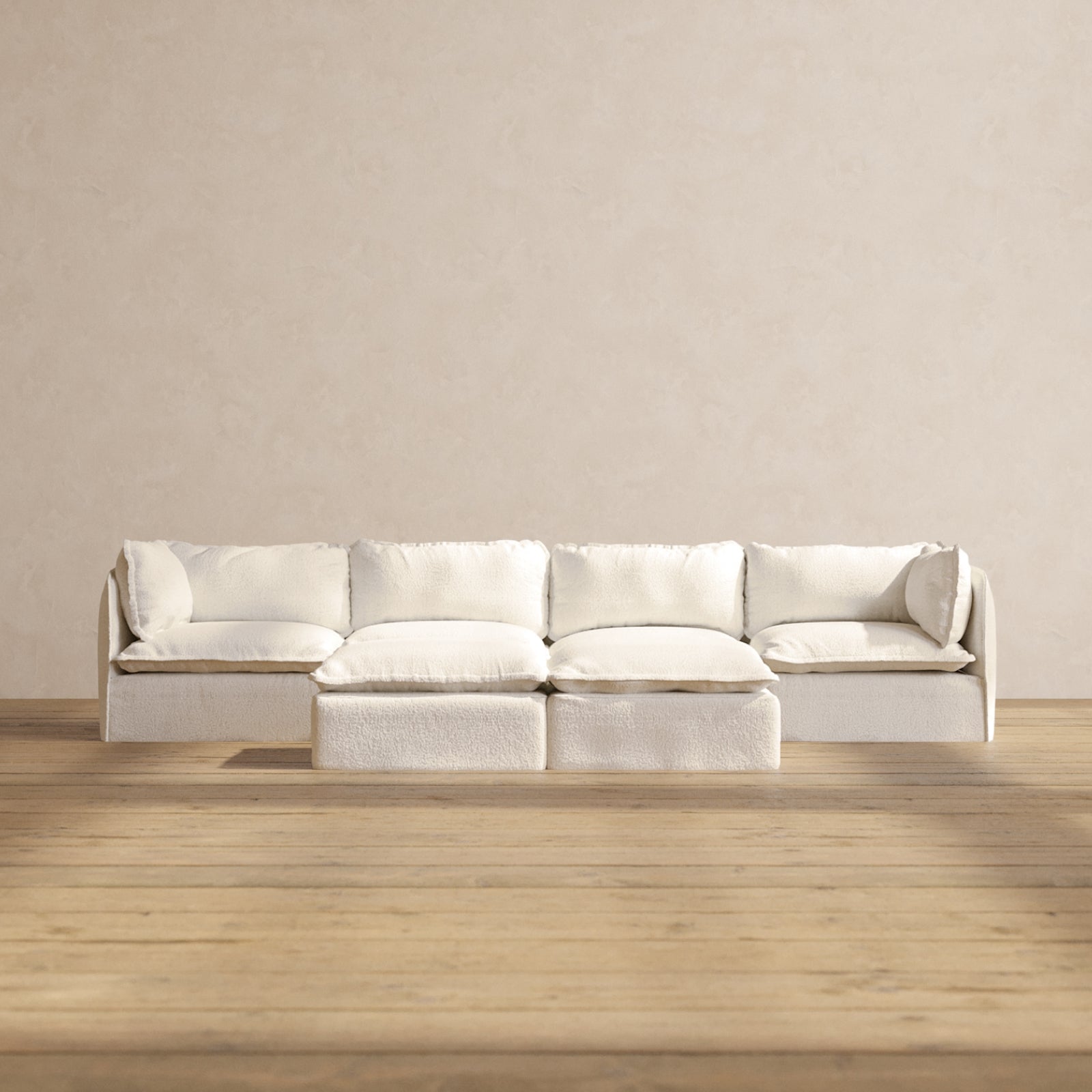 Premium Modular Performance 4-Seater Sofa with Bench Ottoman in Luxe Mousse Fabric | Deluxe Blend for Living Room & Home Theater Comfort