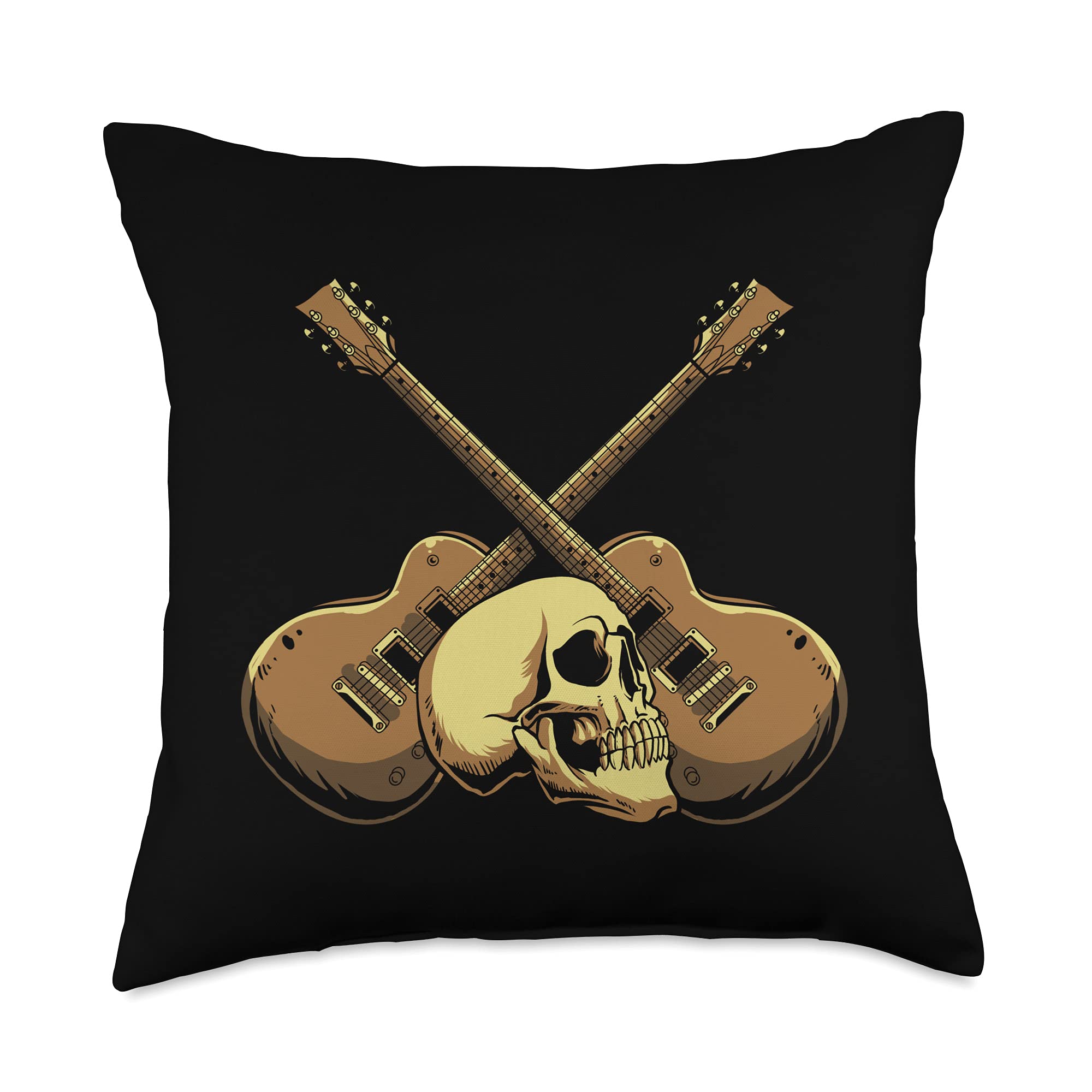 Electric Guitar Throw Pillow - 18x18 Inch Multicolor Skull Rock Guitarist Design - Perfect Gift for Electric Musicians & Music Lovers - Great for Home Decor, Studio Accessories & Band Merchandise