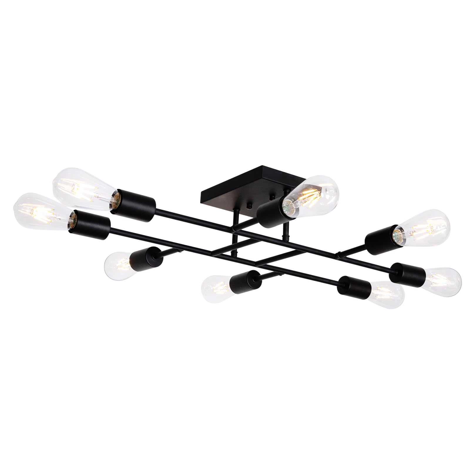 Modern Black Sputnik Chandelier - 8-Light Semi Flush Mount Ceiling Fixture for Kitchen, Bedroom, Dining & Living Room | Mid-Century Lighting for Home Decor & Interior Design