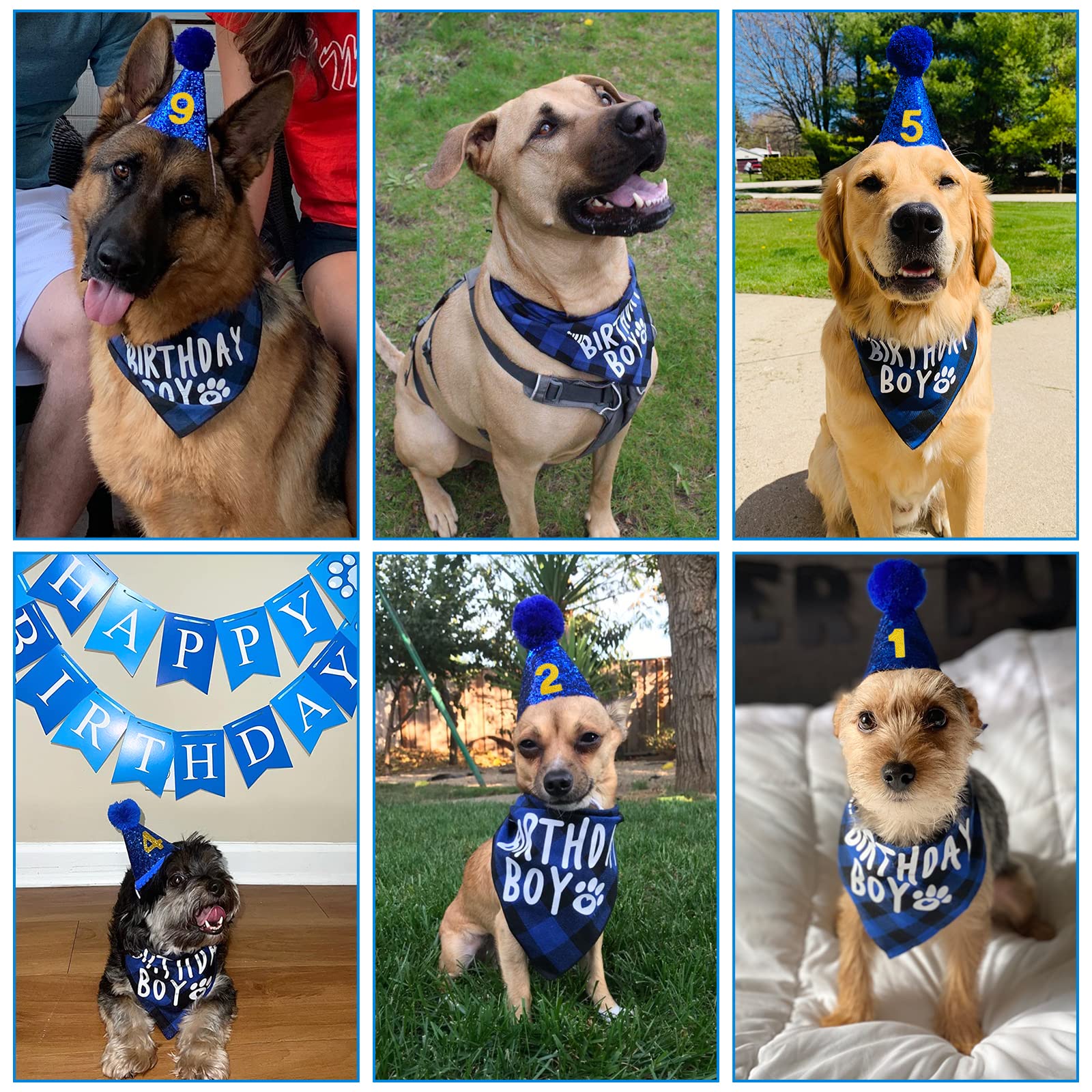 Nepfaivy Dog Birthday Party Decorations Kit - Reversible Bandana, Birthday Hat, Banner & Numbers for Small Large Dogs & Cats - Perfect for Puppy Birthday Celebrations & Pet Parties