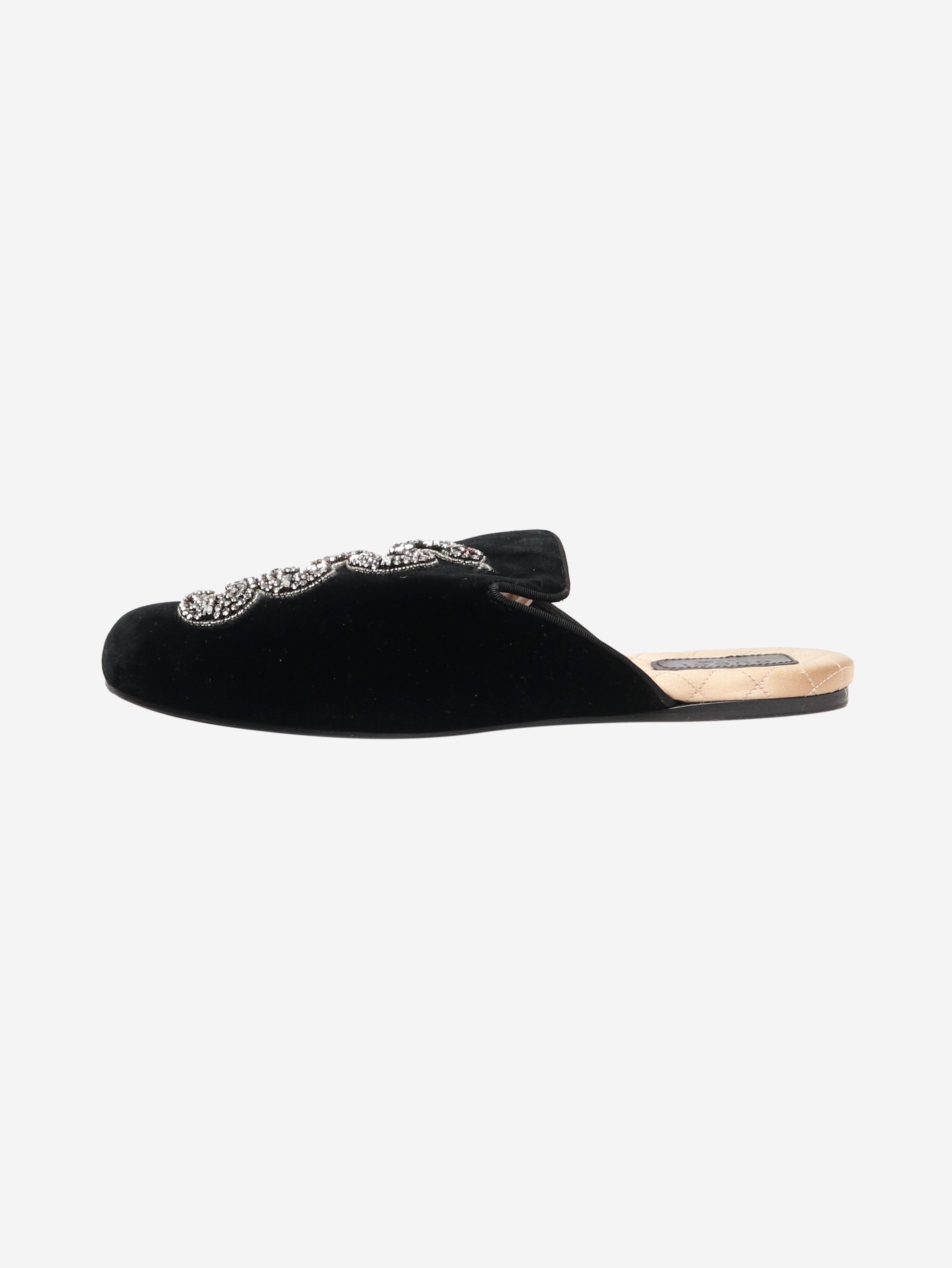 Black Velvet Crystal Snake Slippers - Women's Size EU 38.5 (US 8) - Elegant House Shoes for Lounge, Bridal Party & Gift Giving