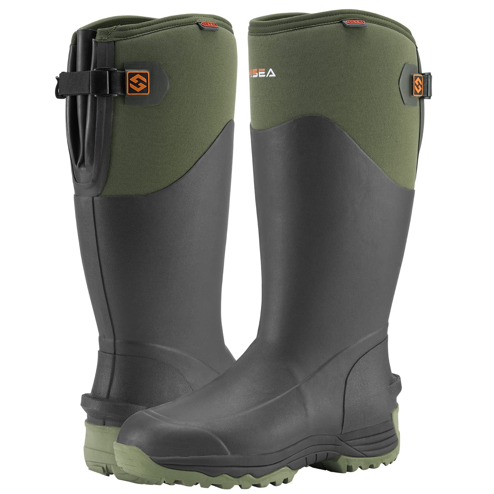 HISEA Men's Waterproof Insulated Neoprene Rubber Rain Boots - Anti-Slip Hunting & Outdoor Work Boots for Gardening, Farming, Fishing, Yard Work - Adjustable Calf Design - Perfect for Wet Weather, Muddy Terrains & Heavy Duty Outdoor Activities
